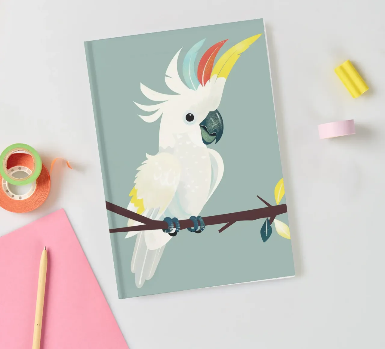cacatua bianco appollaiato su un ramo marrone scuro diario da DesignDoodle