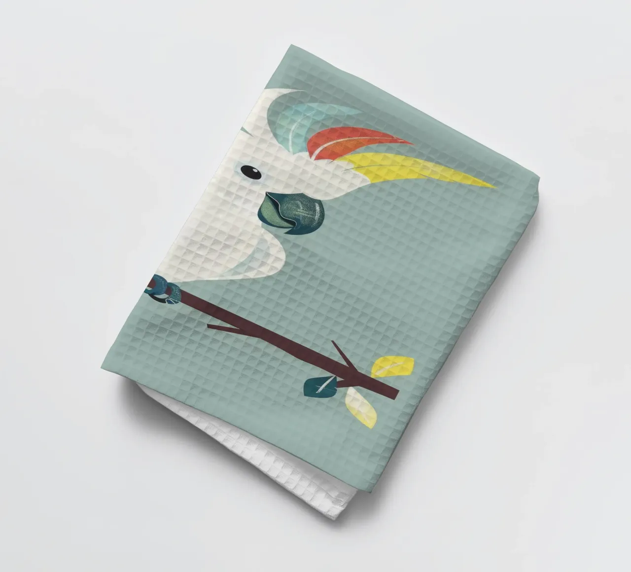 cacatua bianco appollaiato su un ramo marrone scuro canovaccio da cucina da DesignDoodle