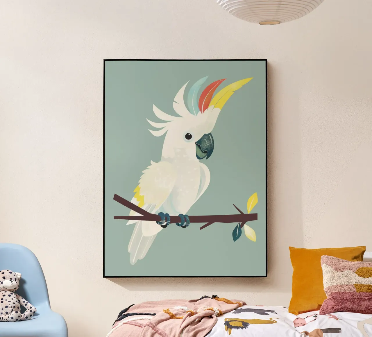 cacatua bianco appollaiato su un ramo marrone scuro plexiglass da DesignDoodle