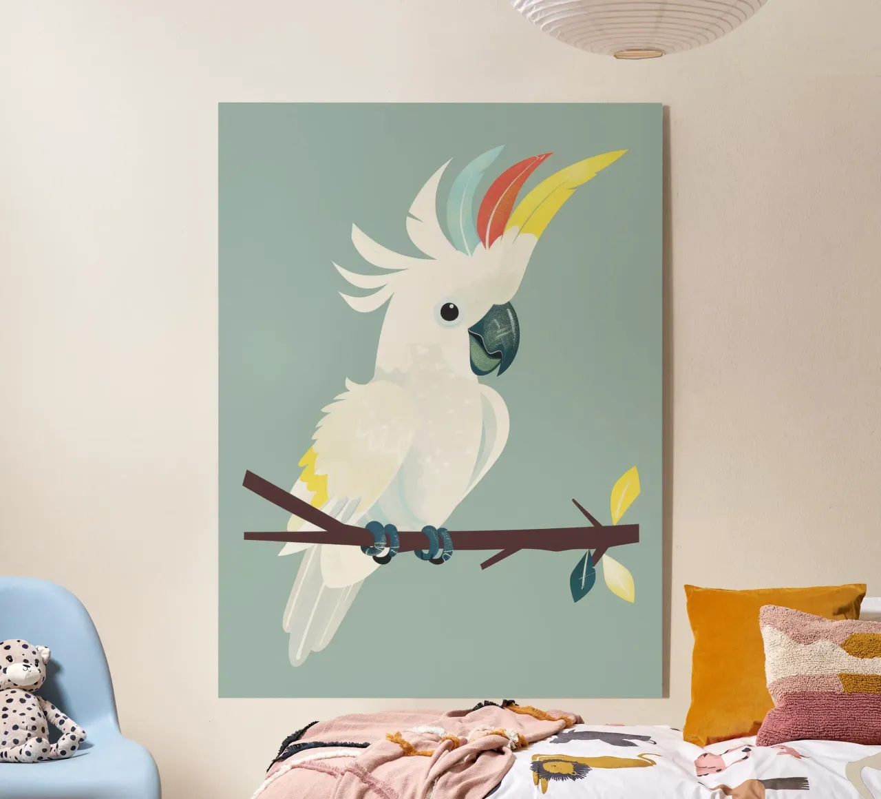 cacatua bianco appollaiato su un ramo marrone scuro plexiglass da DesignDoodle