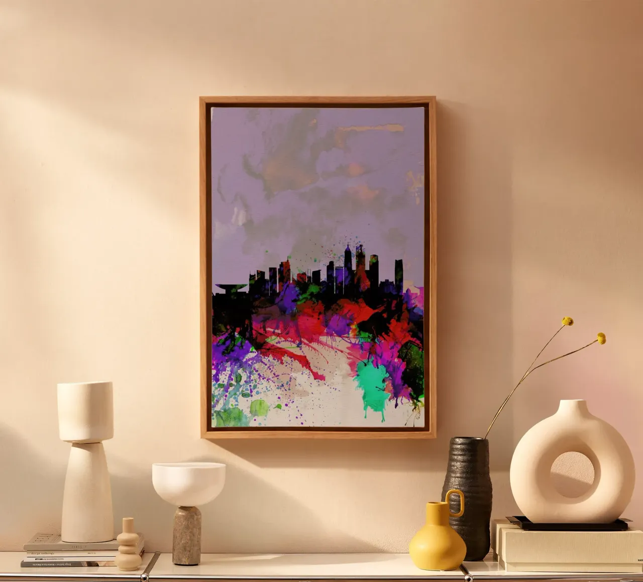 Shanghai Watercolor Skyline canvas met Baklijst van Naxart
