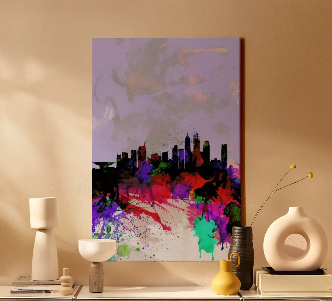 Shanghai Watercolor Skyline canvas met Baklijst van Naxart