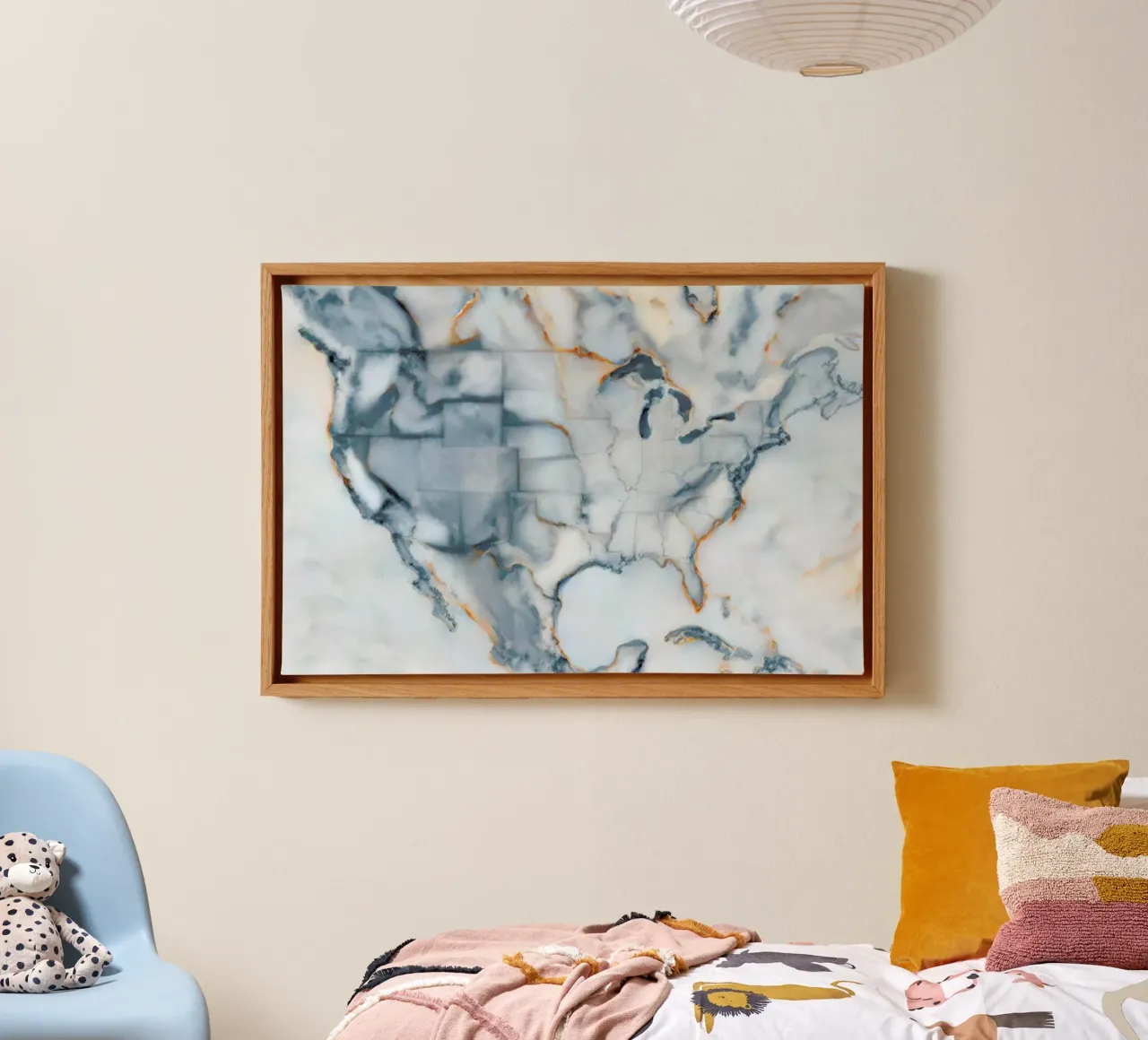 Usa Marble Map tela con Cornice a cassetta da Octavian