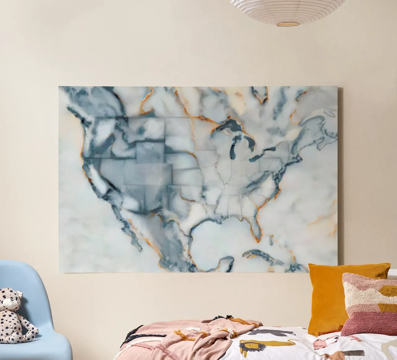 Usa Marble Map tela con Cornice a cassetta da Octavian
