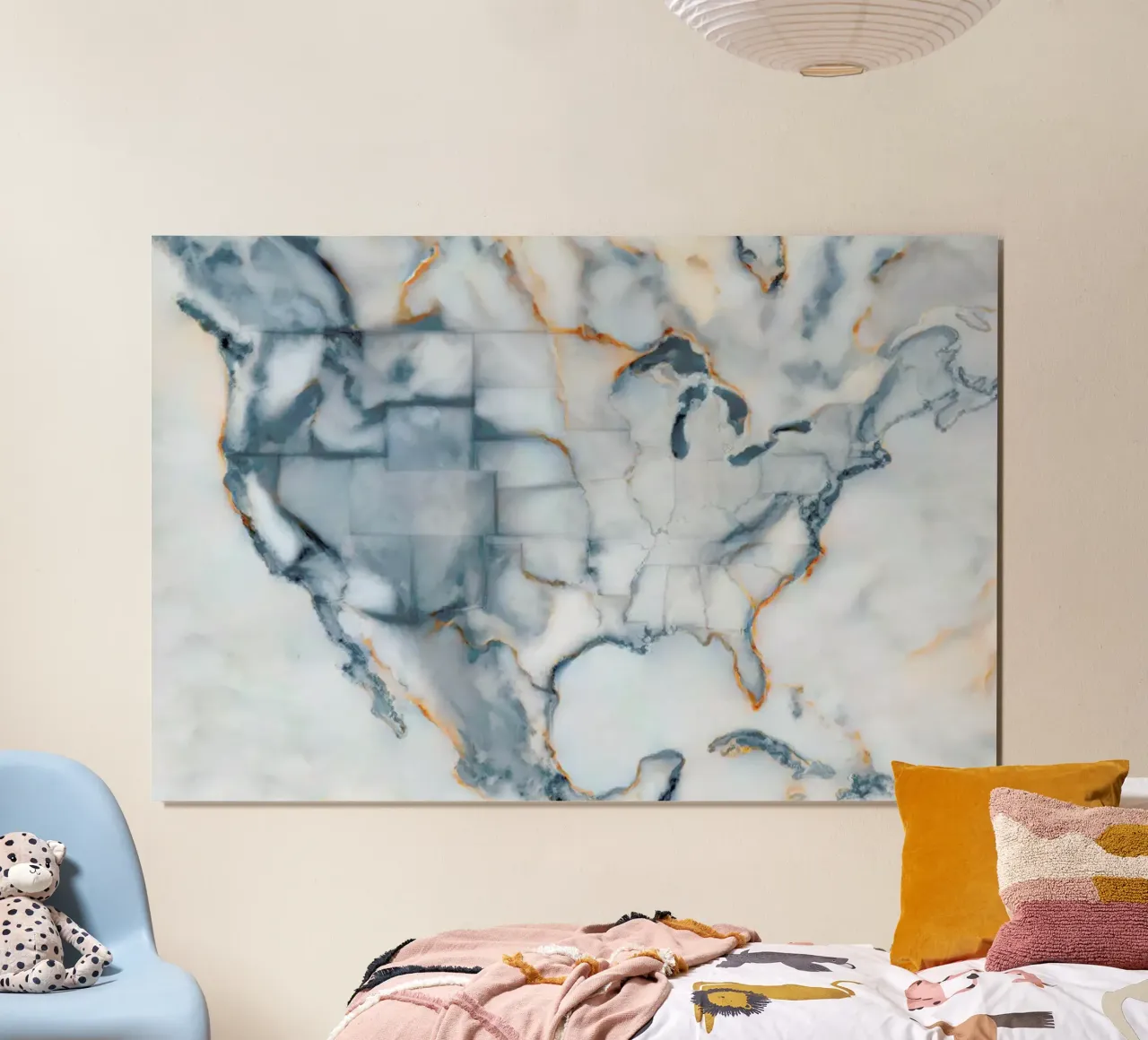 Usa Marble Map poster with aluminum frame by Octavian