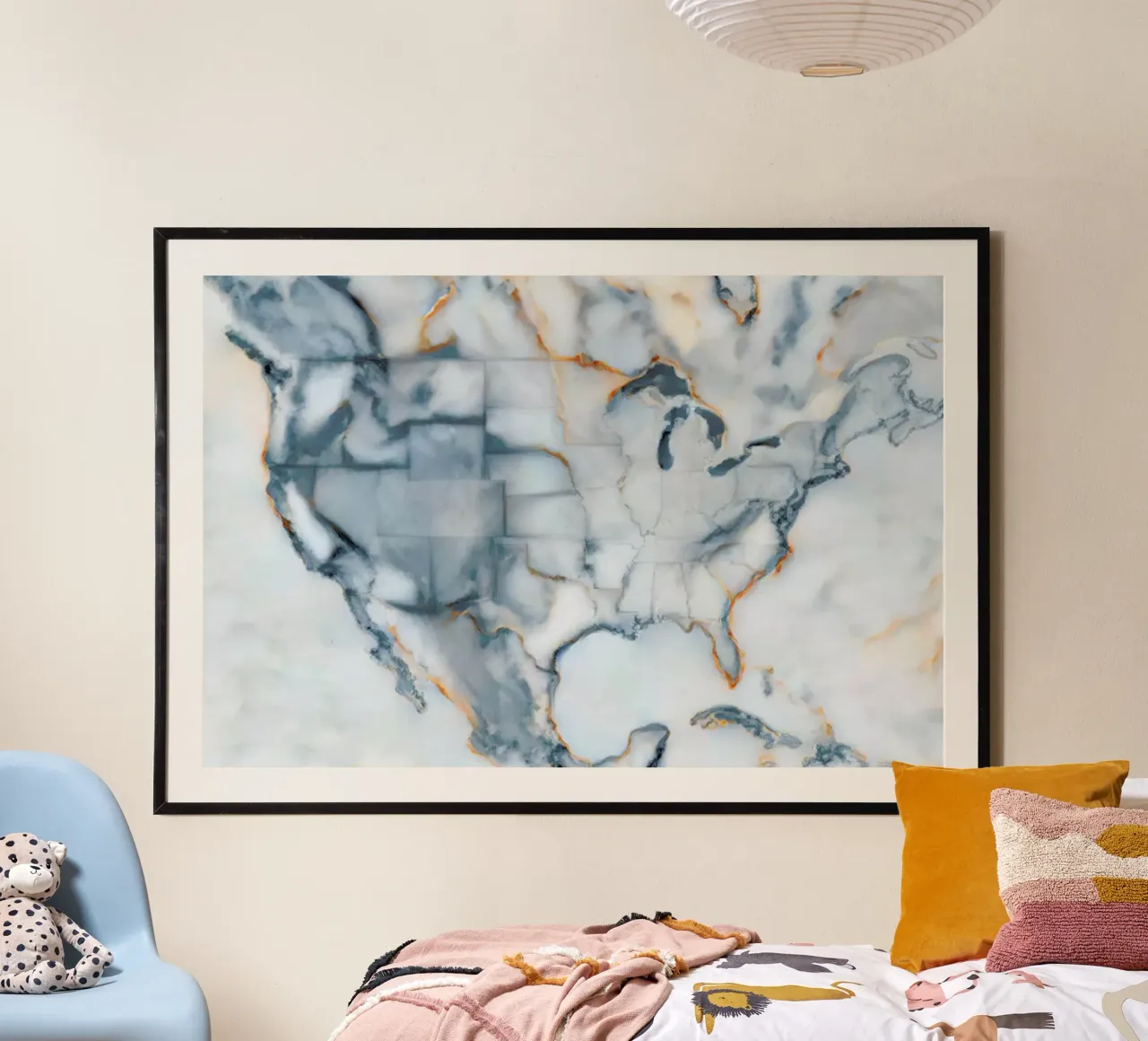 Usa Marble Map poster with aluminum frame by Octavian
