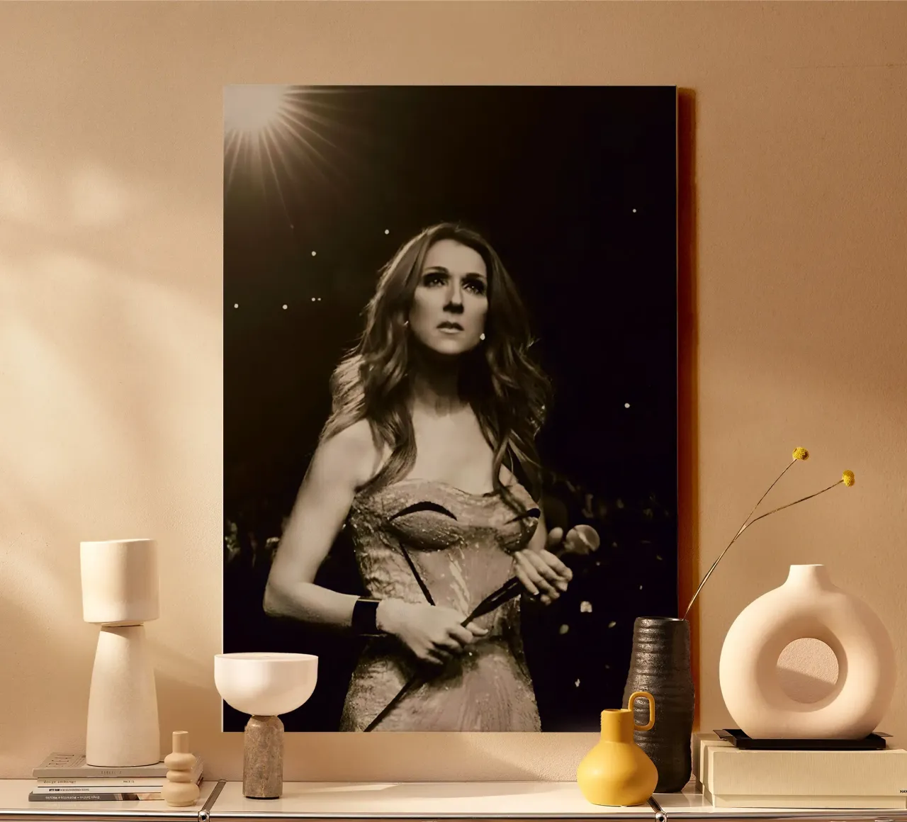 Celine Dion tela con Cornice a cassetta da Low poly art