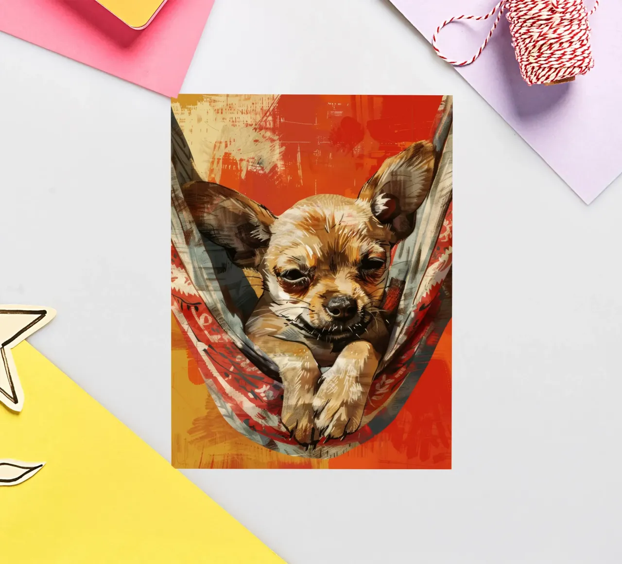 Chiot chihuahua détendu dans un hamac autocollant de DesignDoodle
