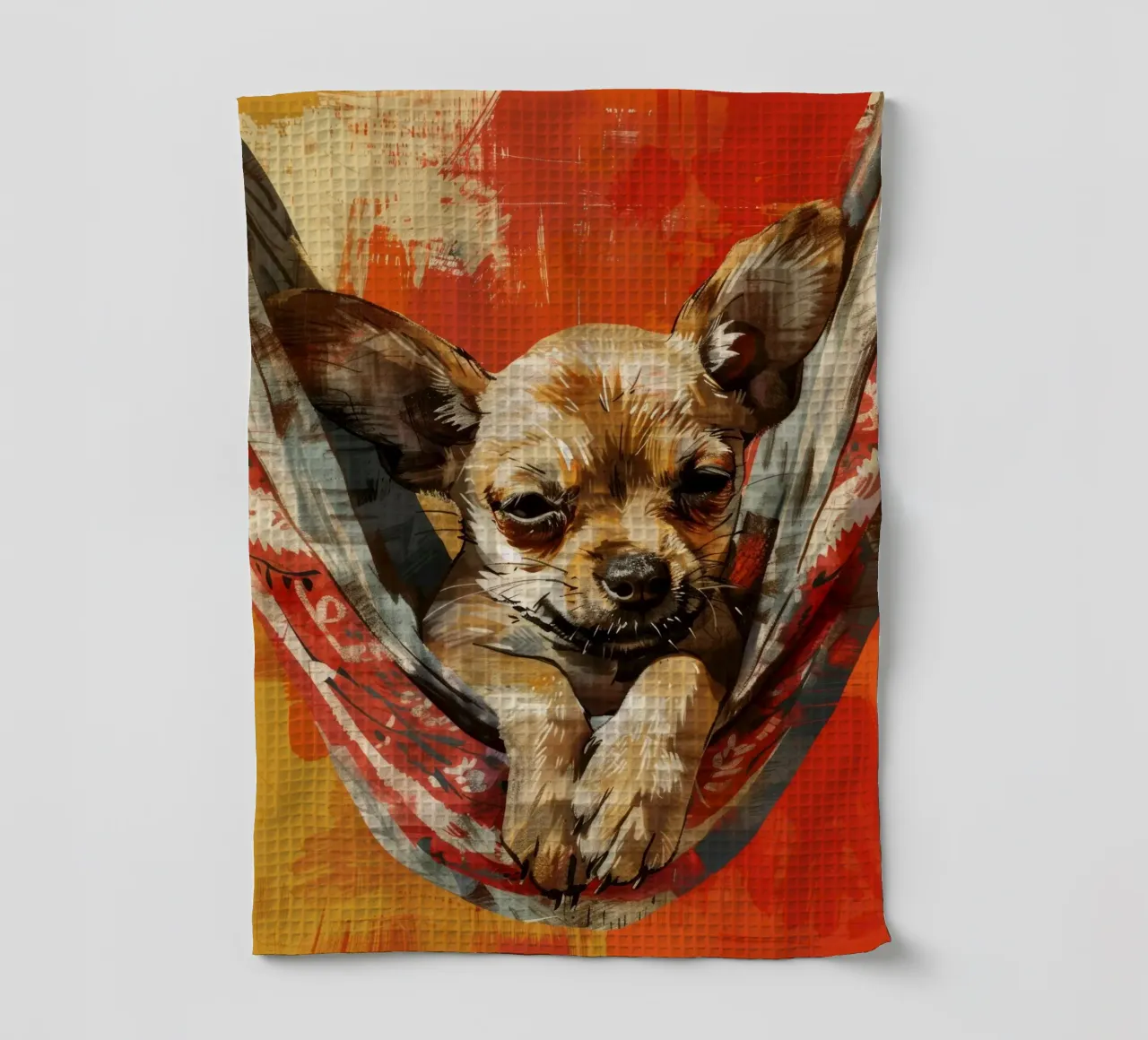 Cucciolo di chihuahua rilassato in amaca canovaccio da cucina da DesignDoodle