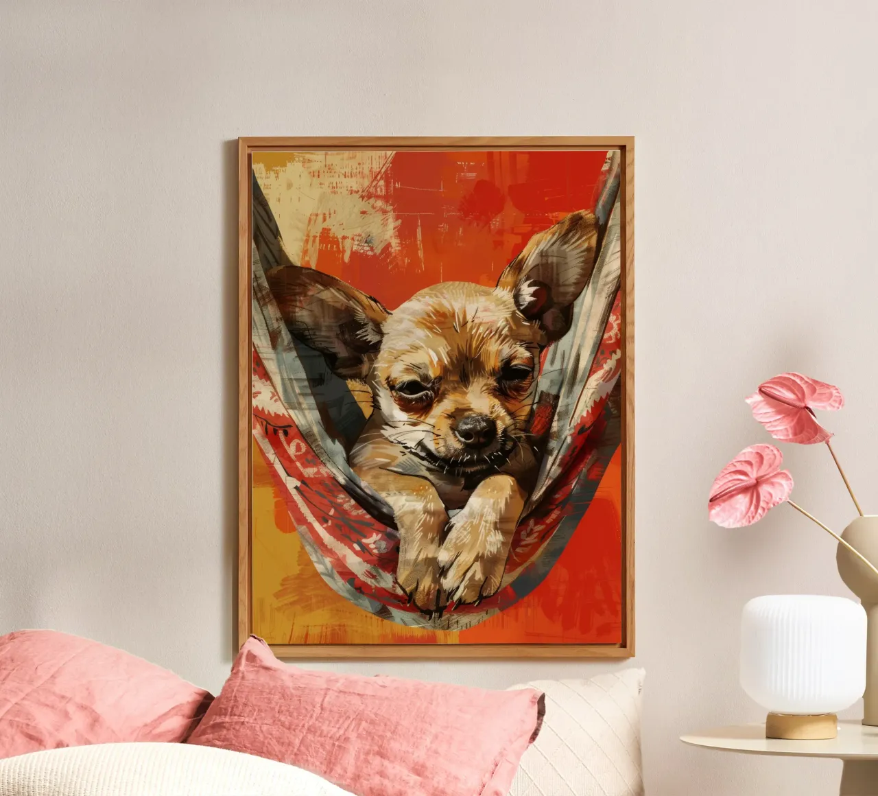 Cucciolo di chihuahua rilassato in amaca alluminio dibond da DesignDoodle