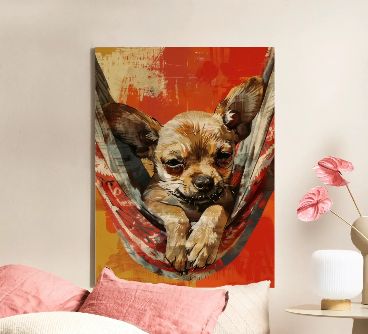 relaxed Chihuahua Puppy in Hammock canvas by DesignDoodle