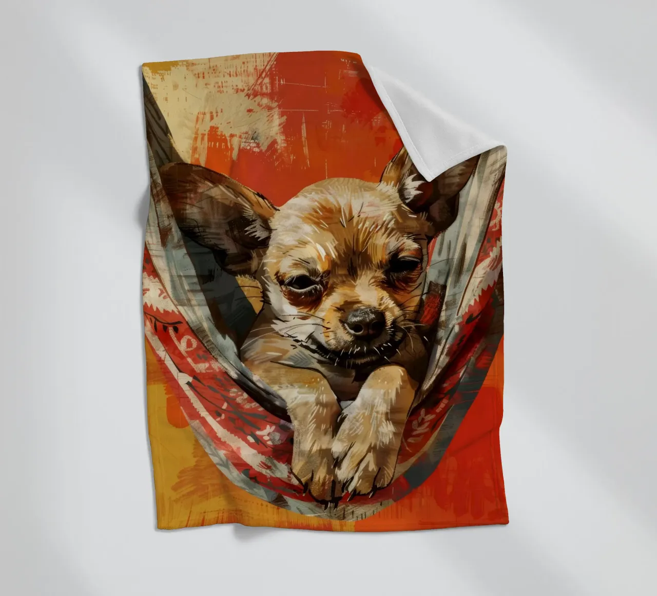 Cucciolo di chihuahua rilassato in amaca coperta in pile da DesignDoodle