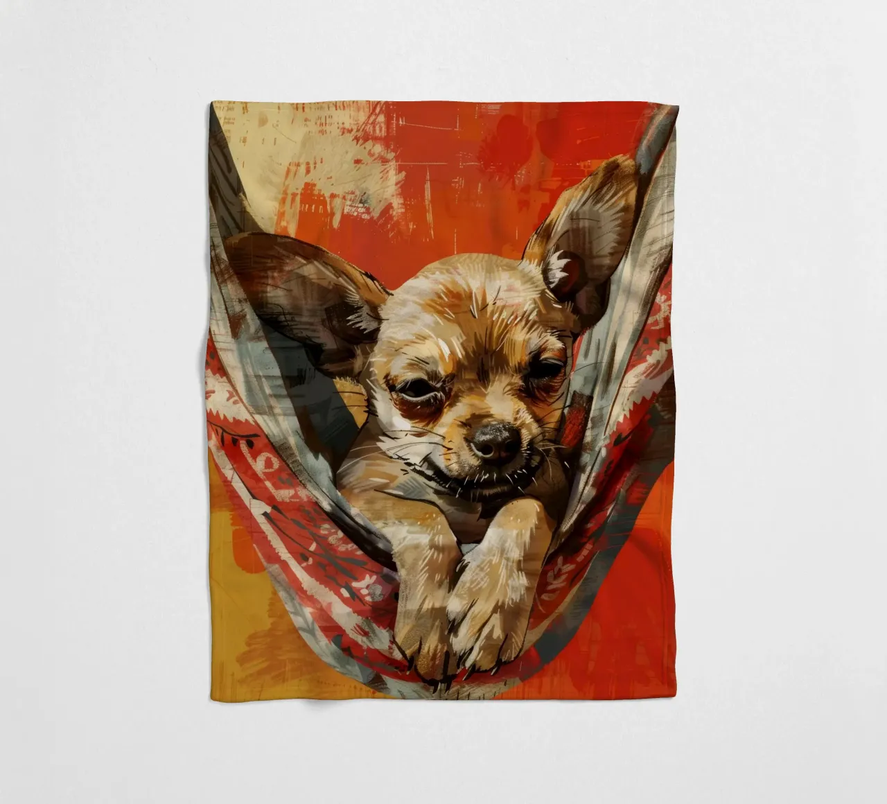 Cucciolo di chihuahua rilassato in amaca coperta in pile da DesignDoodle