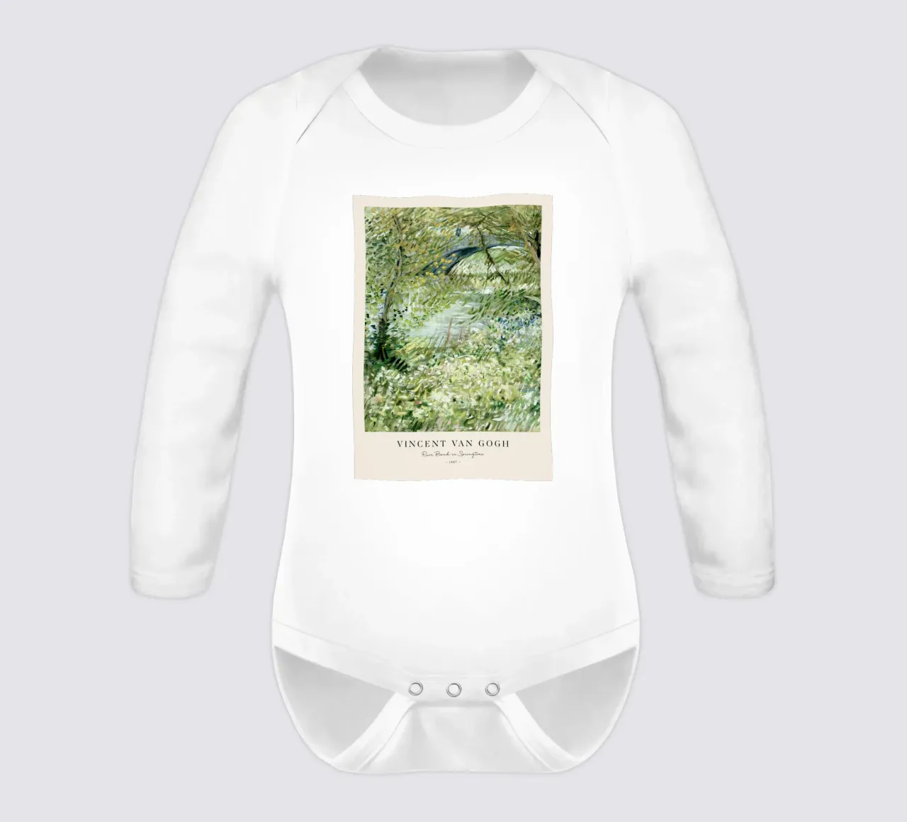 Van Gogh - River Bank in Springtime Print long-sleeve baby romper by Sylviepaint