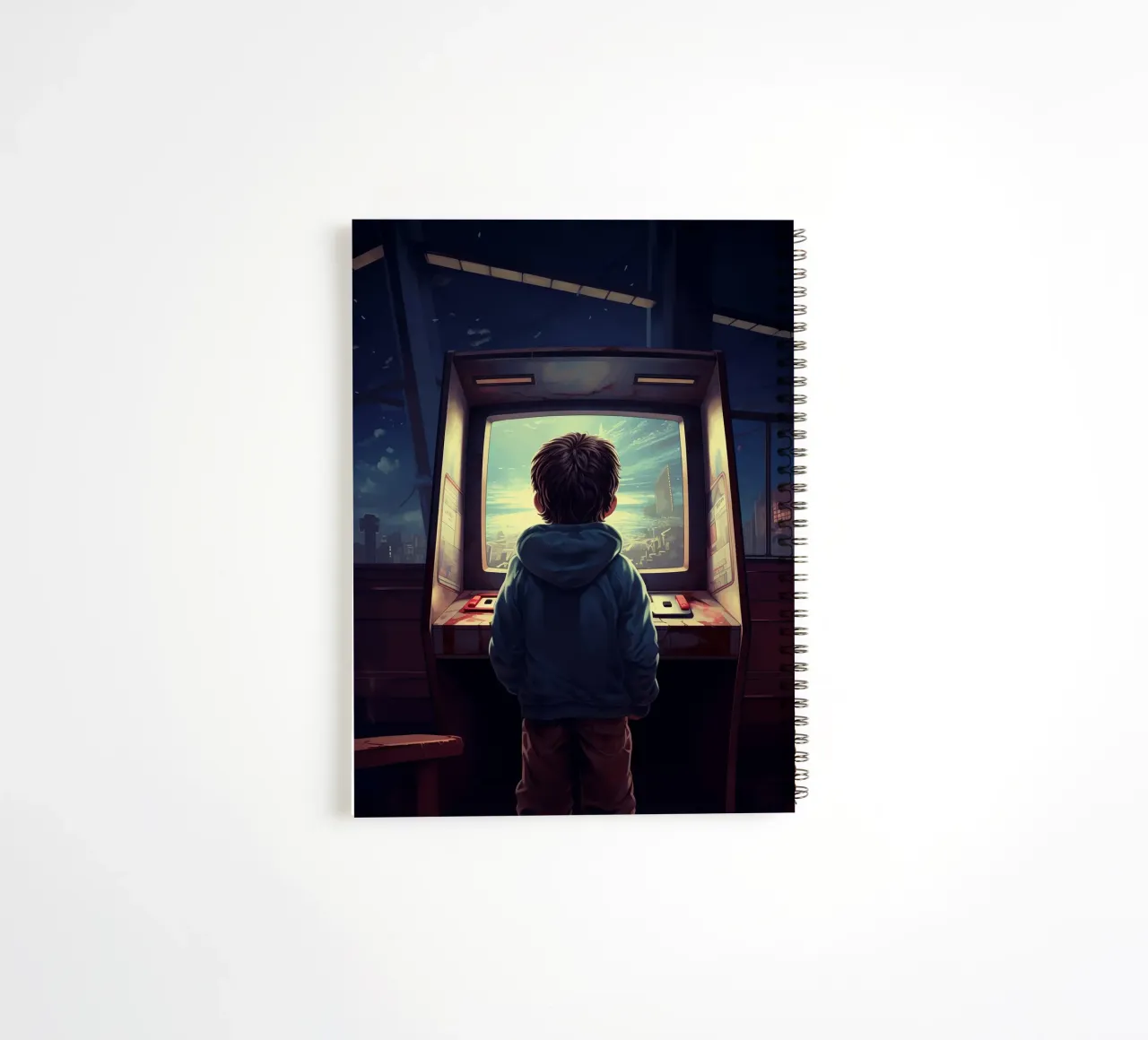A Boy Playing Arcade Game Machine spiral notebook by Fleur de Lys