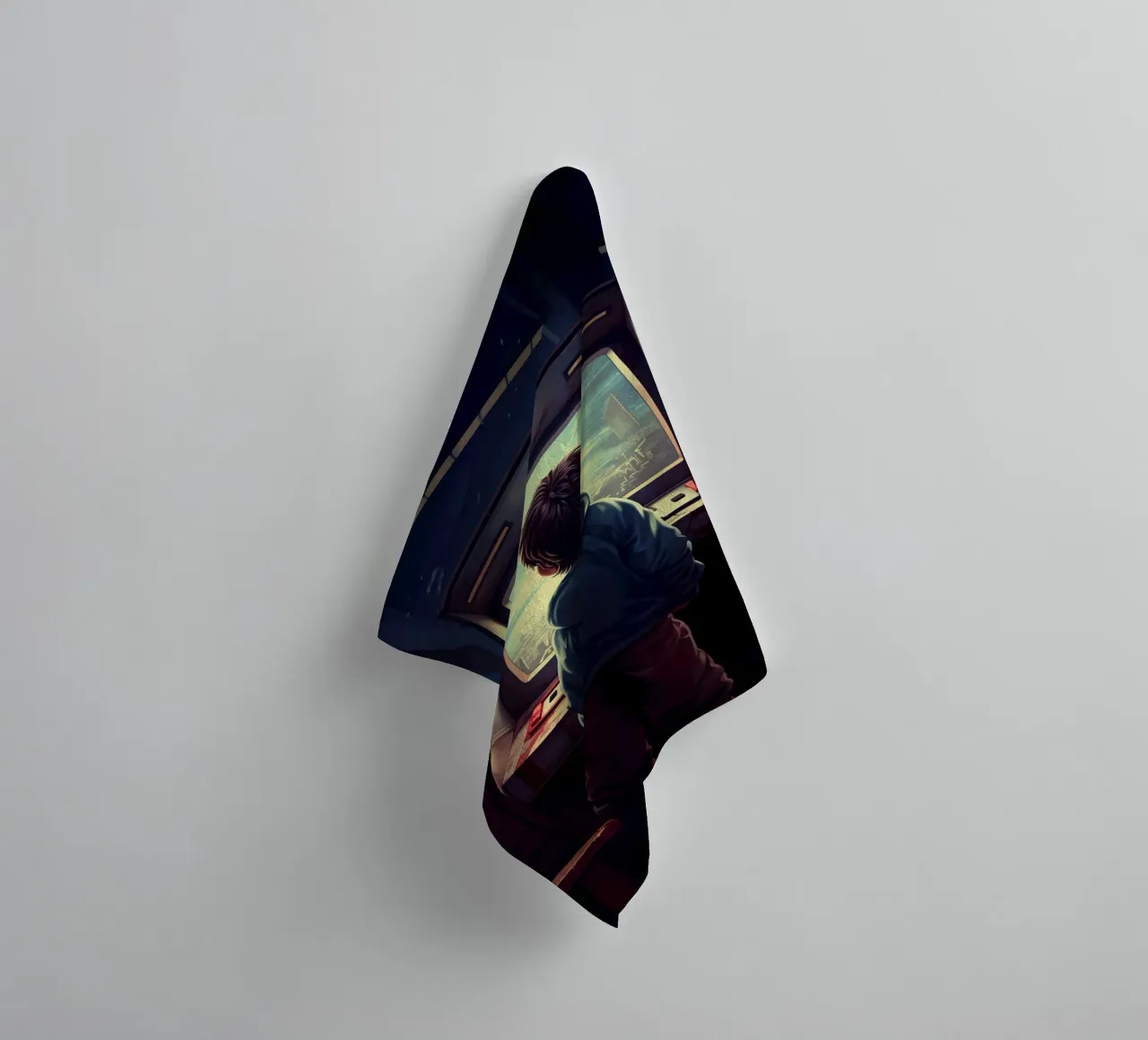 A Boy Playing Arcade Game Machine towel by Fleur de Lys
