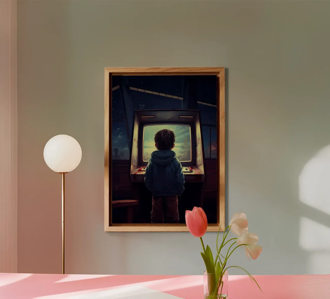 A Boy Playing Arcade Game Machine alu-dibond by Fleur de Lys