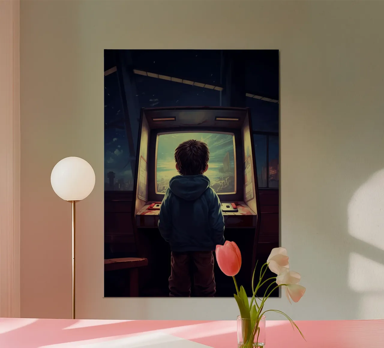 A Boy Playing Arcade Game Machine alu-dibond by Fleur de Lys