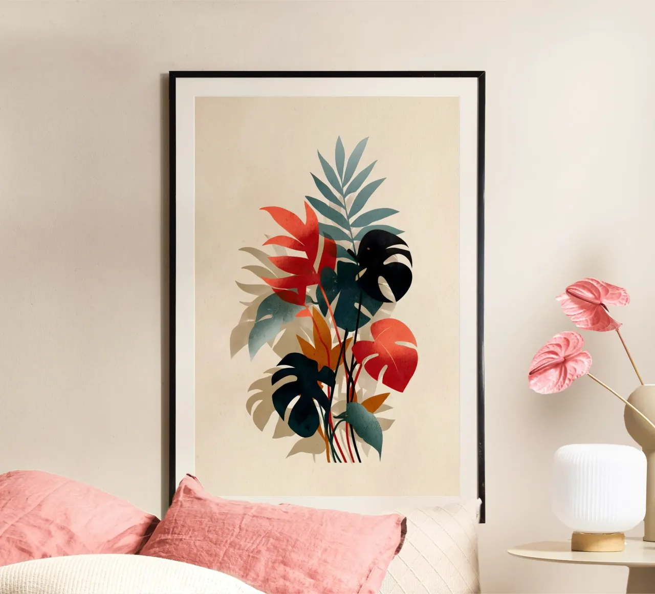 Arte delle foglie di Monstera poster con telaio in alluminio da Studio Verde