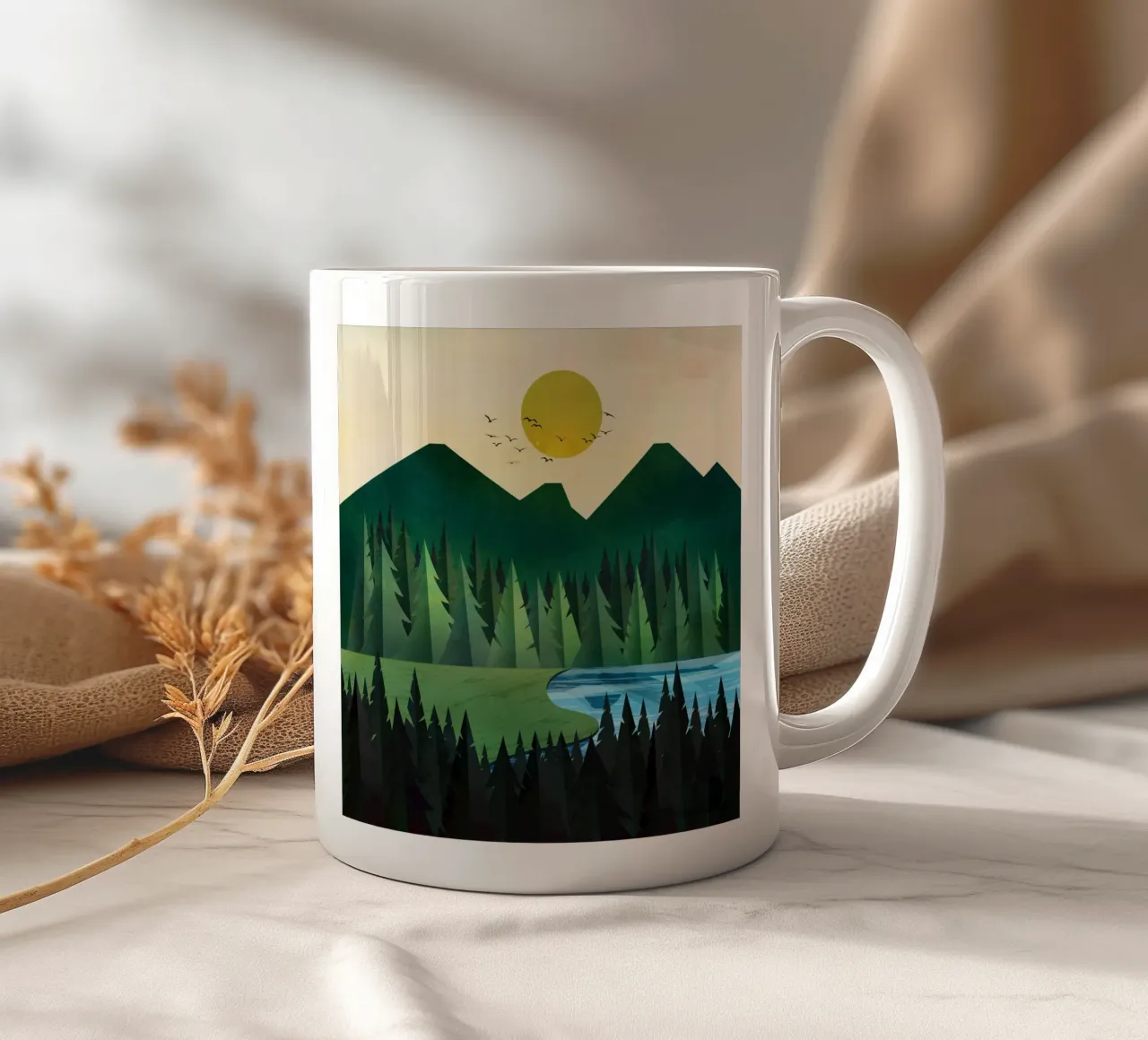 Sunny day near the clear forest lake tazza in ceramica da Flow Line