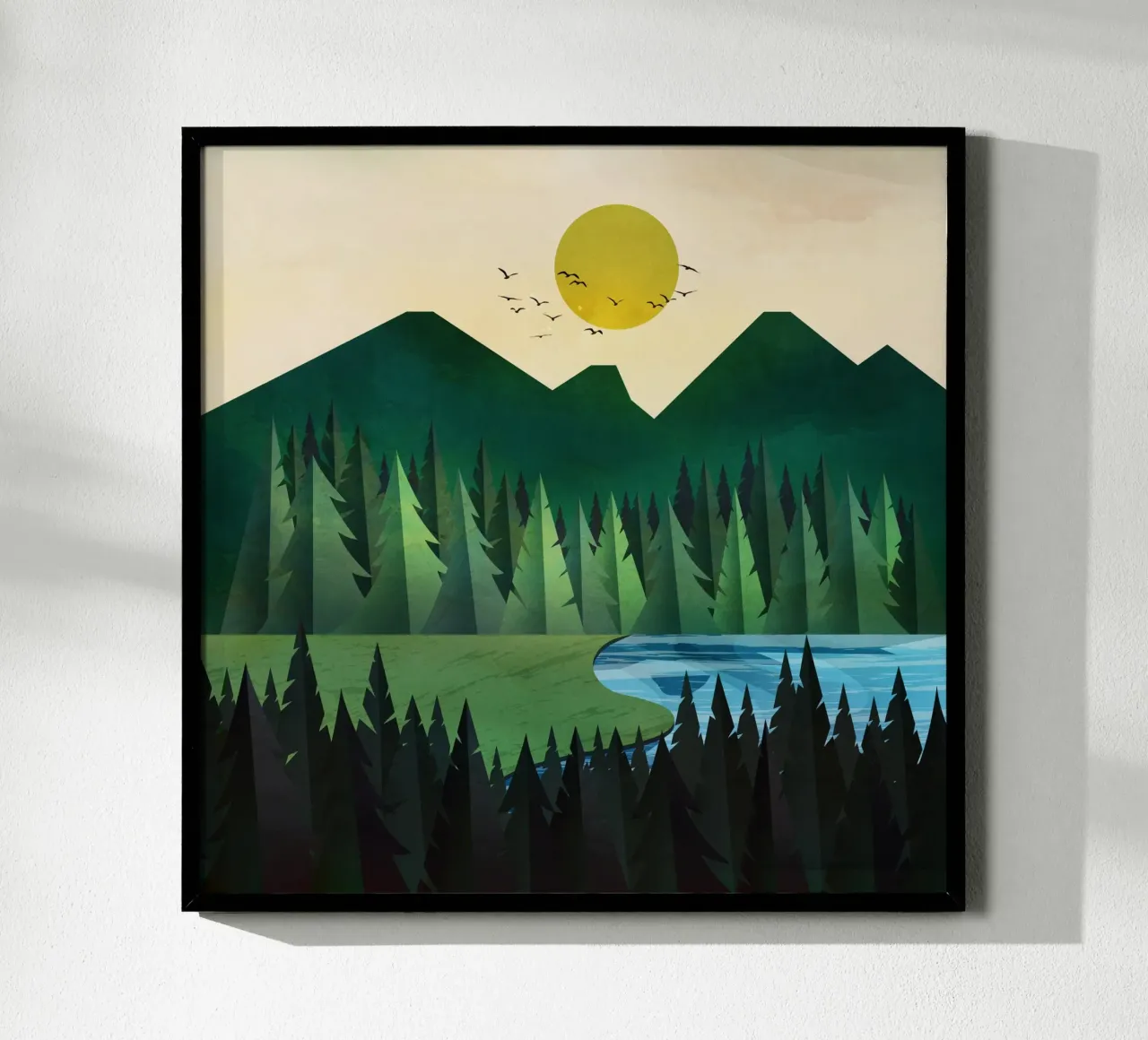 Sunny day near the clear forest lake poster con telaio in plastica da Flow Line