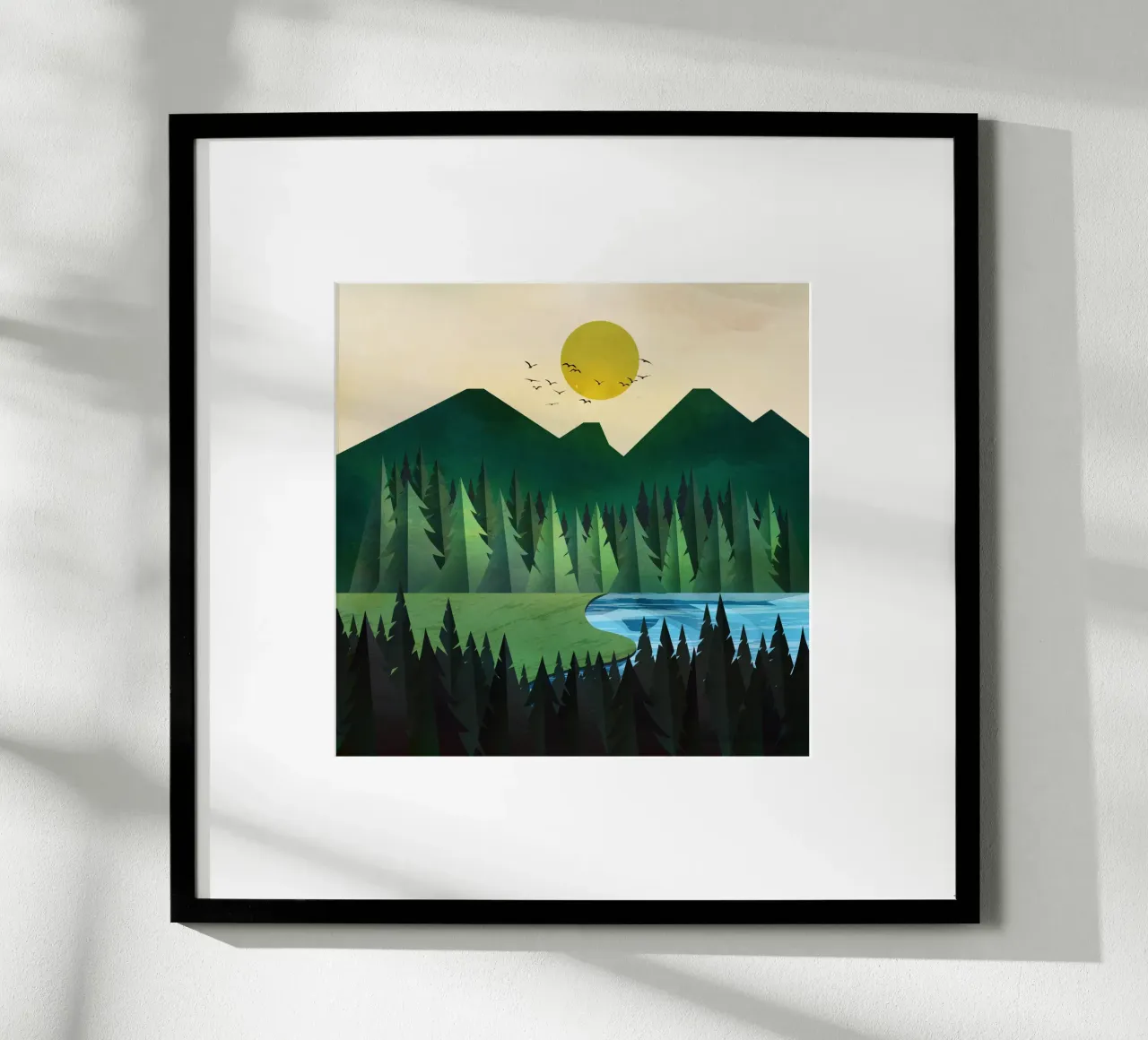 Sunny day near the clear forest lake poster con telaio in plastica da Flow Line