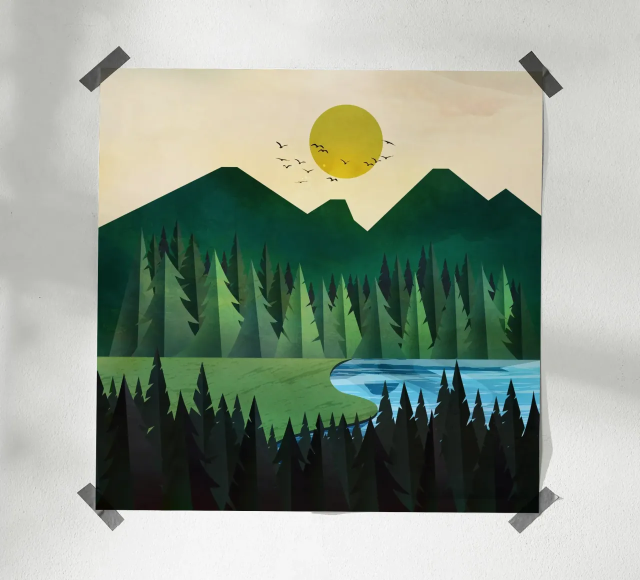 Sunny day near the clear forest lake poster con telaio in plastica da Flow Line