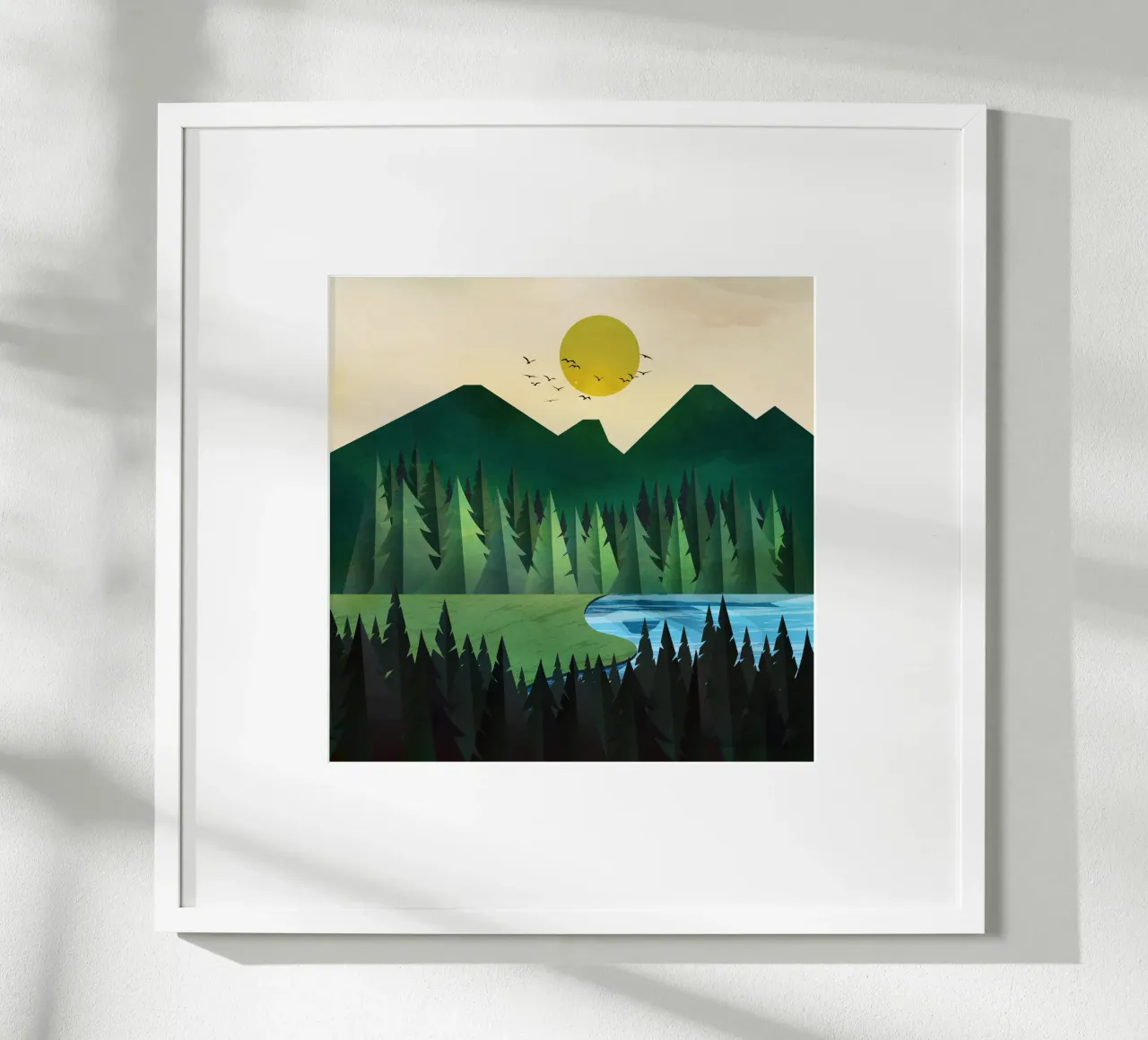 Sunny day near the clear forest lake poster con telaio in plastica da Flow Line