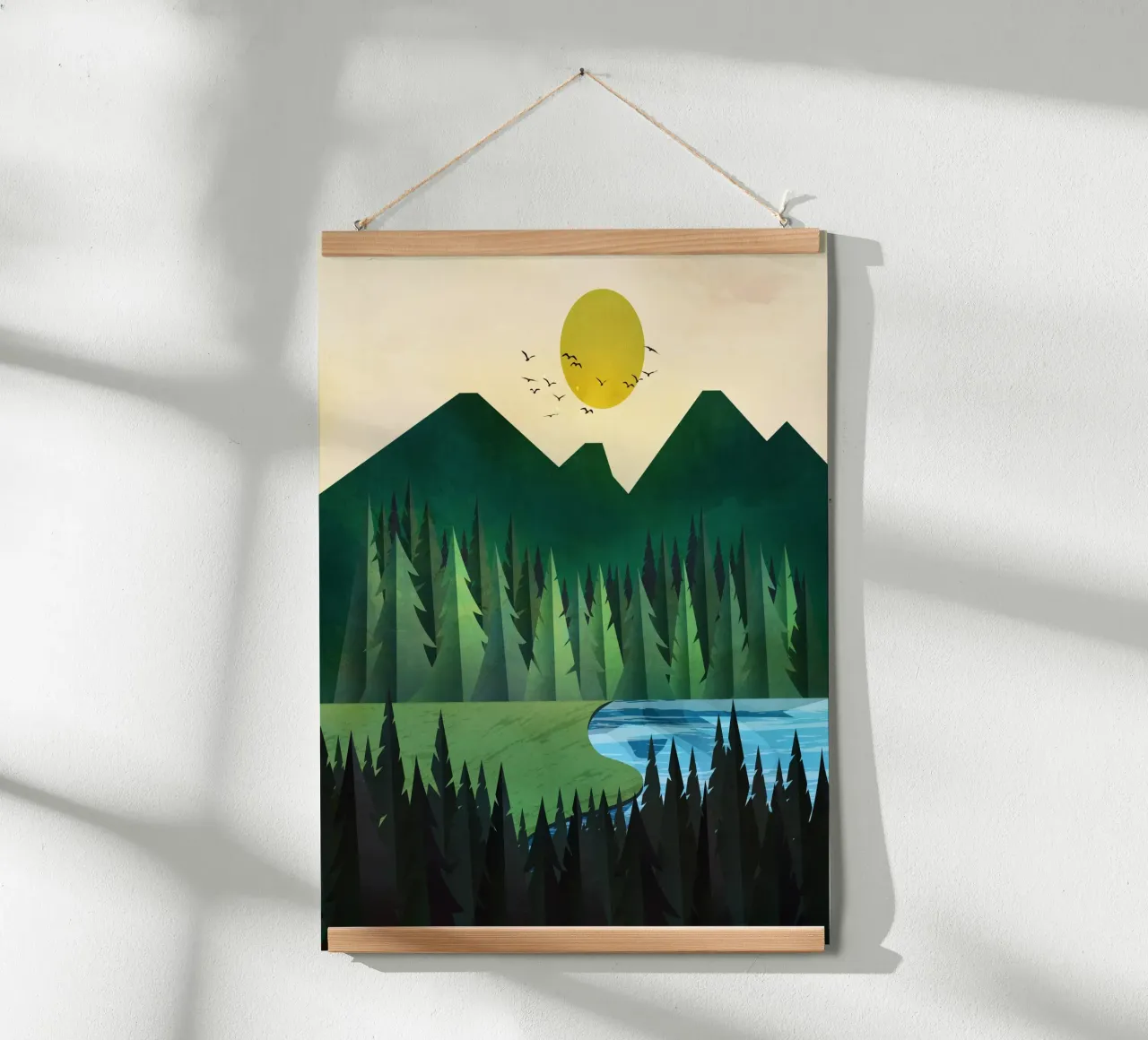 Sunny day near the clear forest lake poster con telaio in plastica da Flow Line