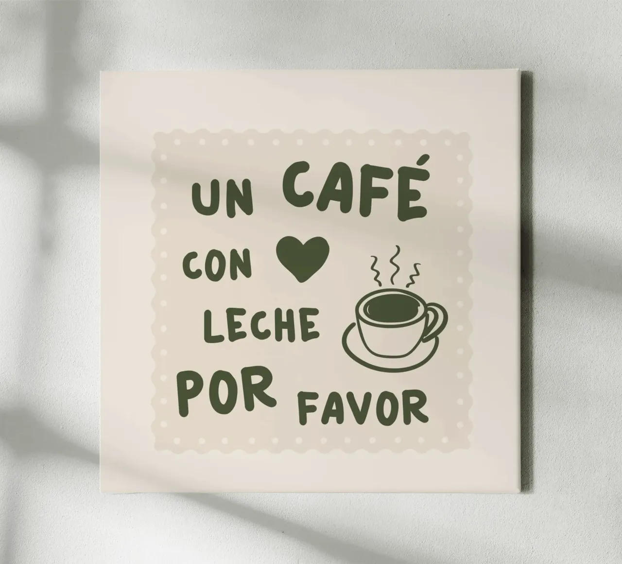 Un café con leche por favor canvas with Floater frame by karenmenzenbach
