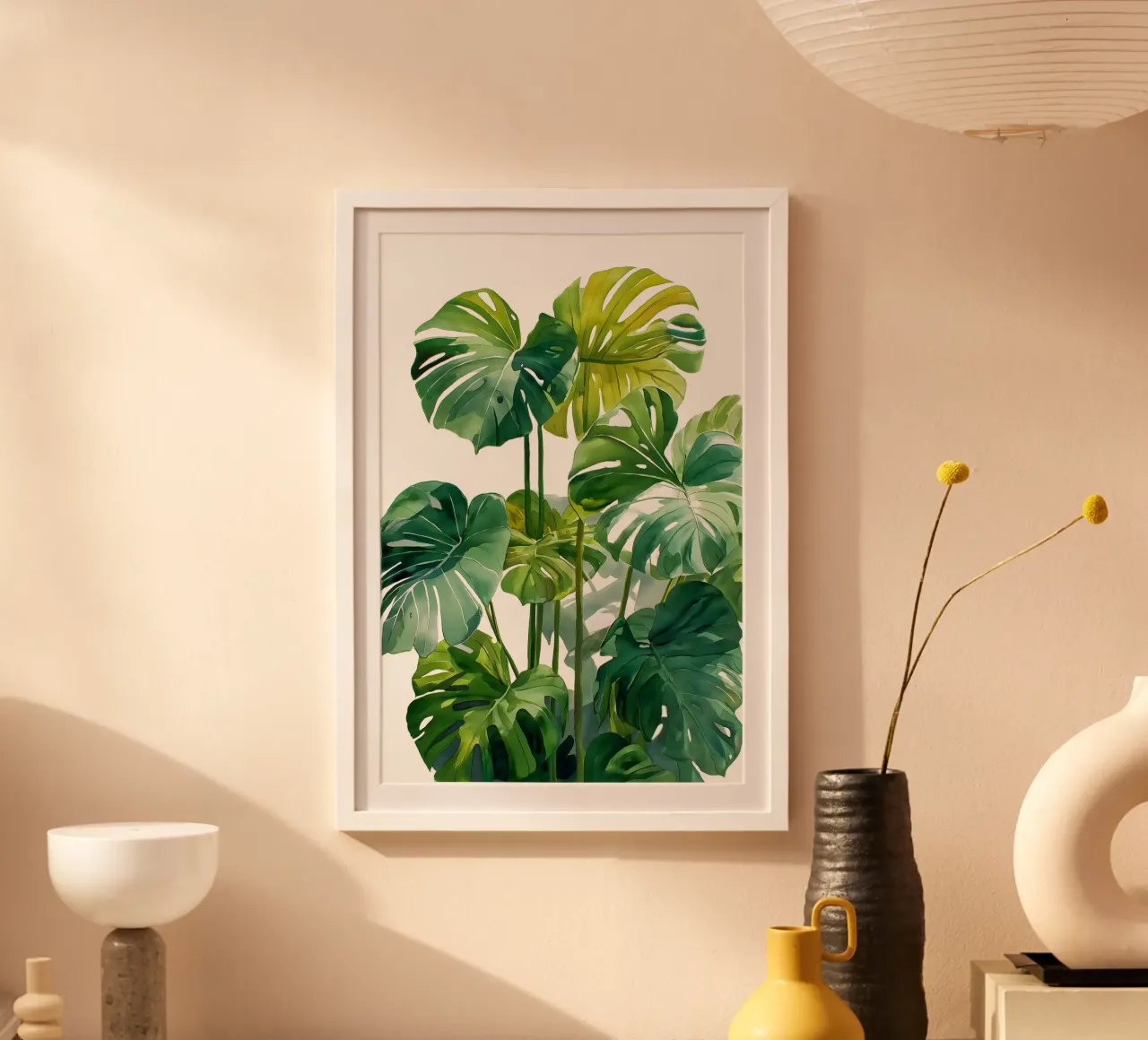 Monstera ad acquerello poster con telaio in legno da Studio Verde
