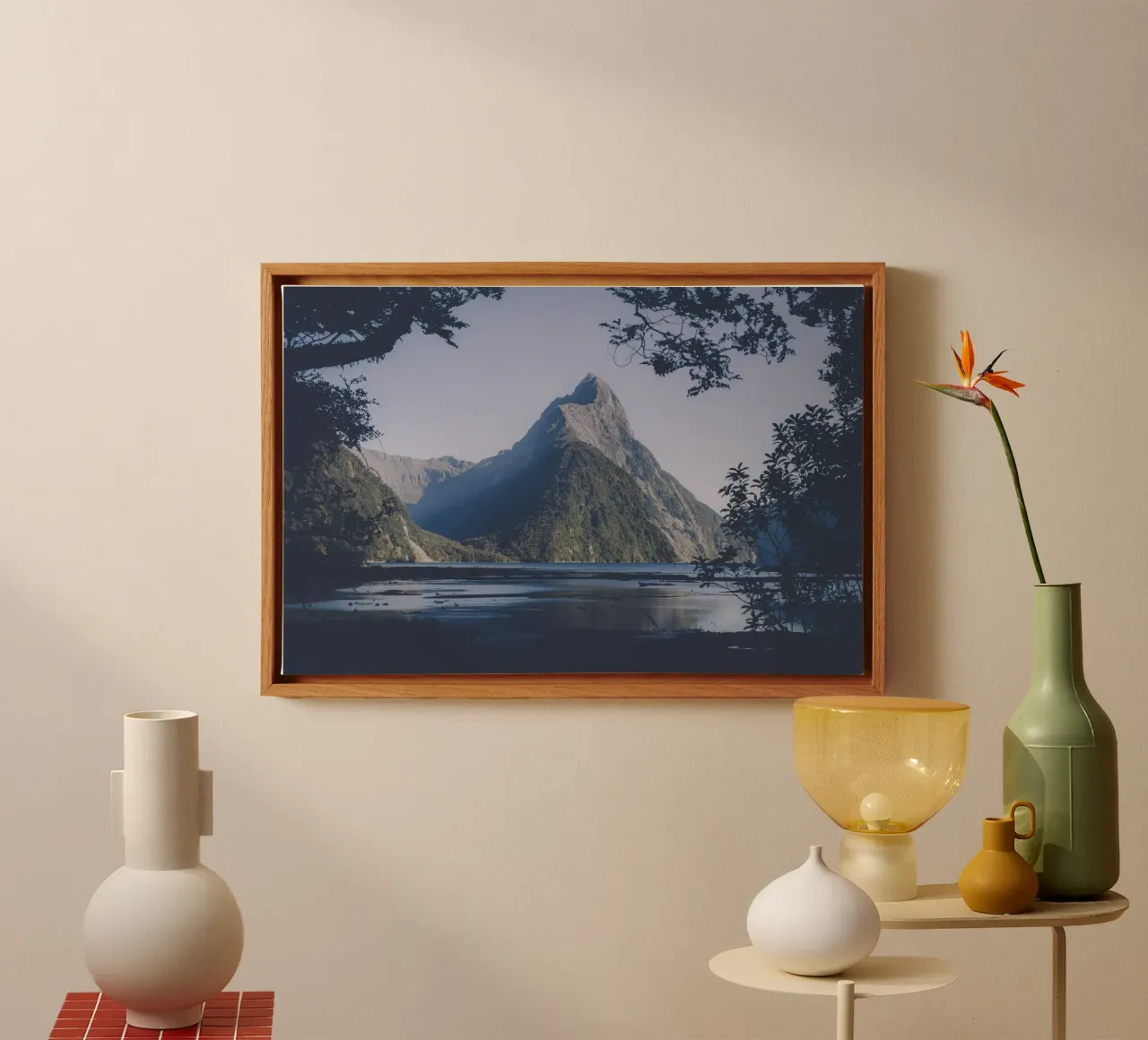 Pico Mitre, Nueva Zelanda lienzo con Marco flotante de PhotoVibe Decor