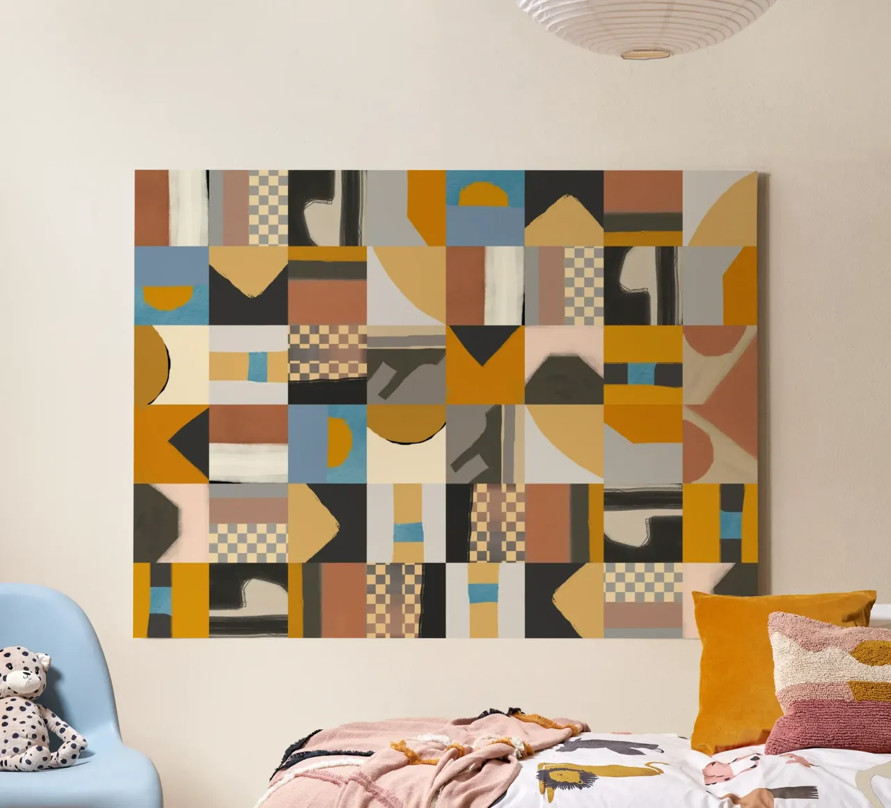 Tiled geometric design 03 canvas with Floater frame by Little Dean