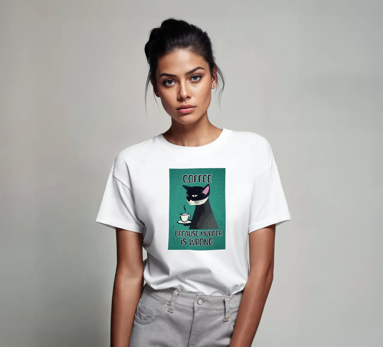 Cat Coffee Murder Is Wrong t-shirt by Arjun