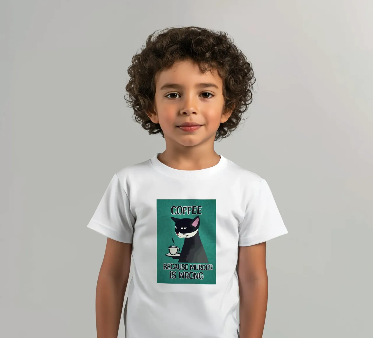 Cat Coffee Murder Is Wrong kids t-shirt by Arjun