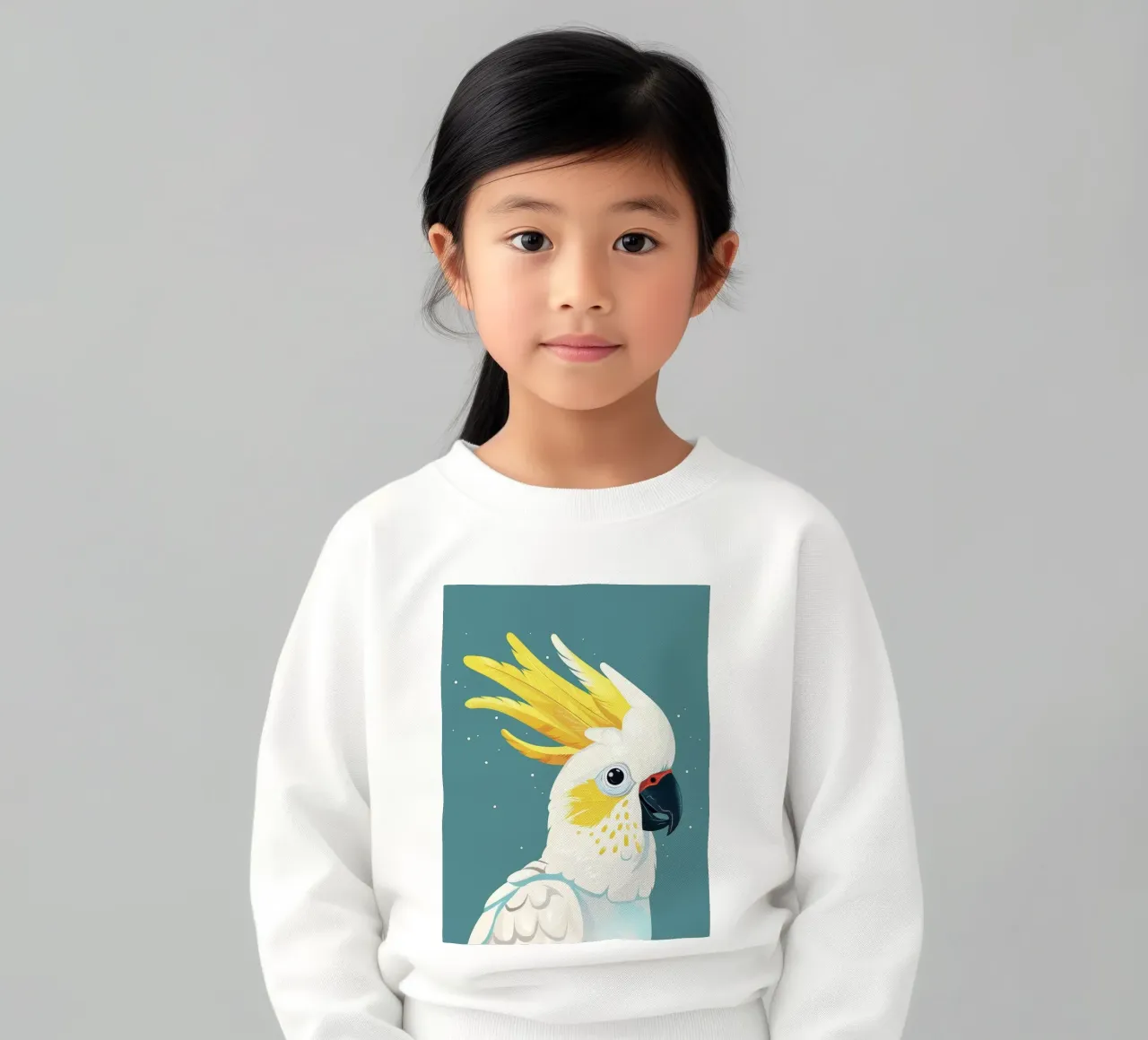 Illustrated Sulphur-crested Cockatoo Portrait kids sweatshirt by DesignDoodle