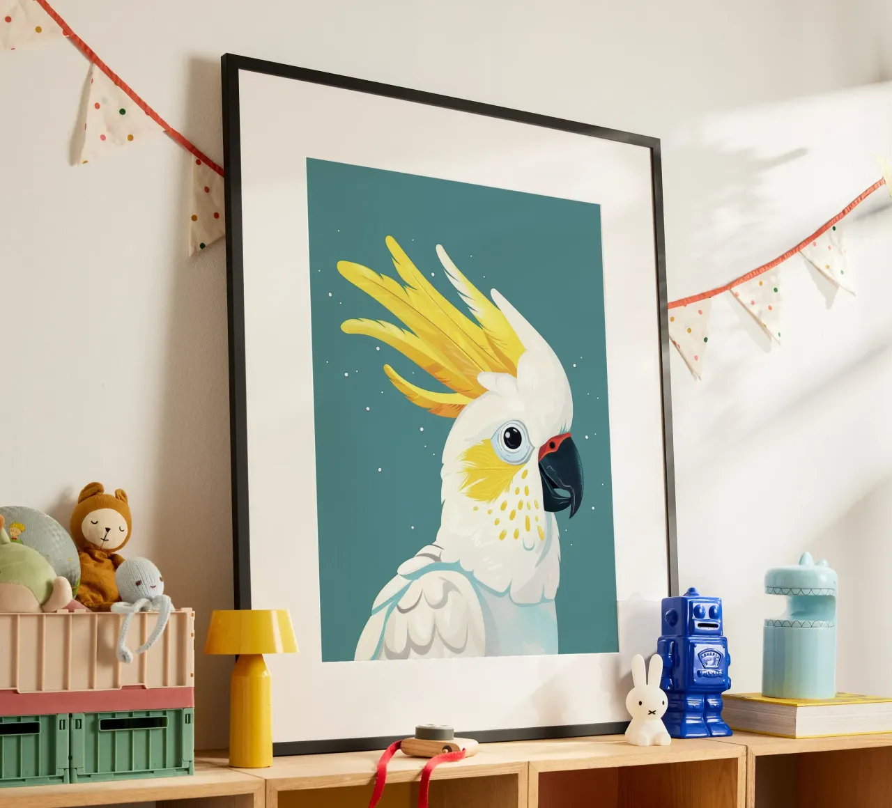 Ritratto illustrato di cacatua dal ciuffo sulfureo poster con telaio in alluminio da DesignDoodle