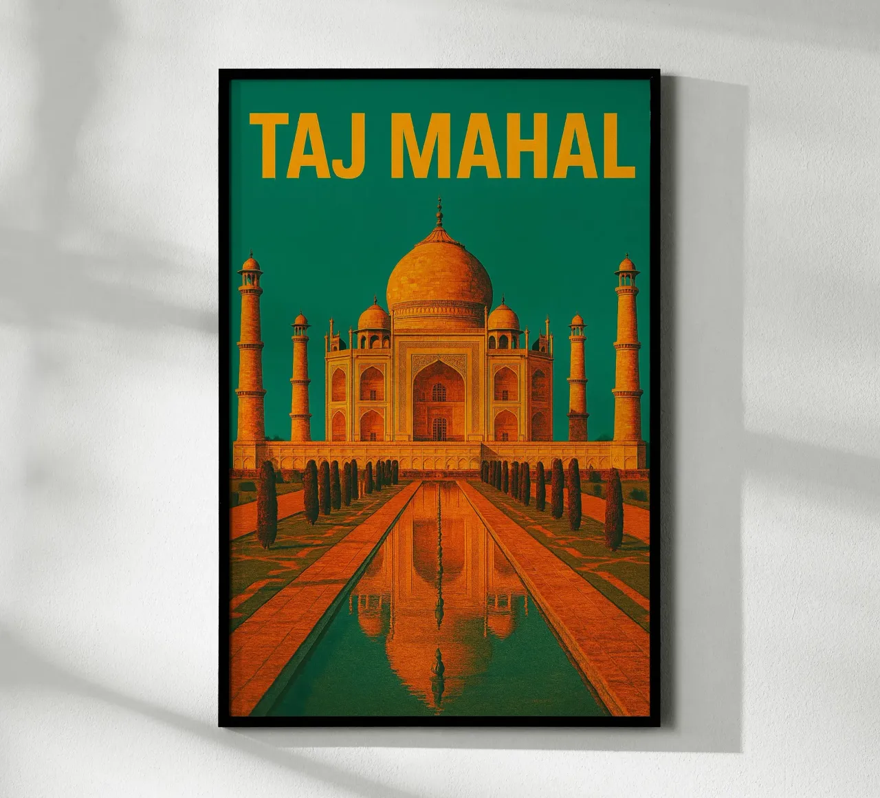 Vintage Taj Mahal, India poster with plastic frame by Vintage Travelers