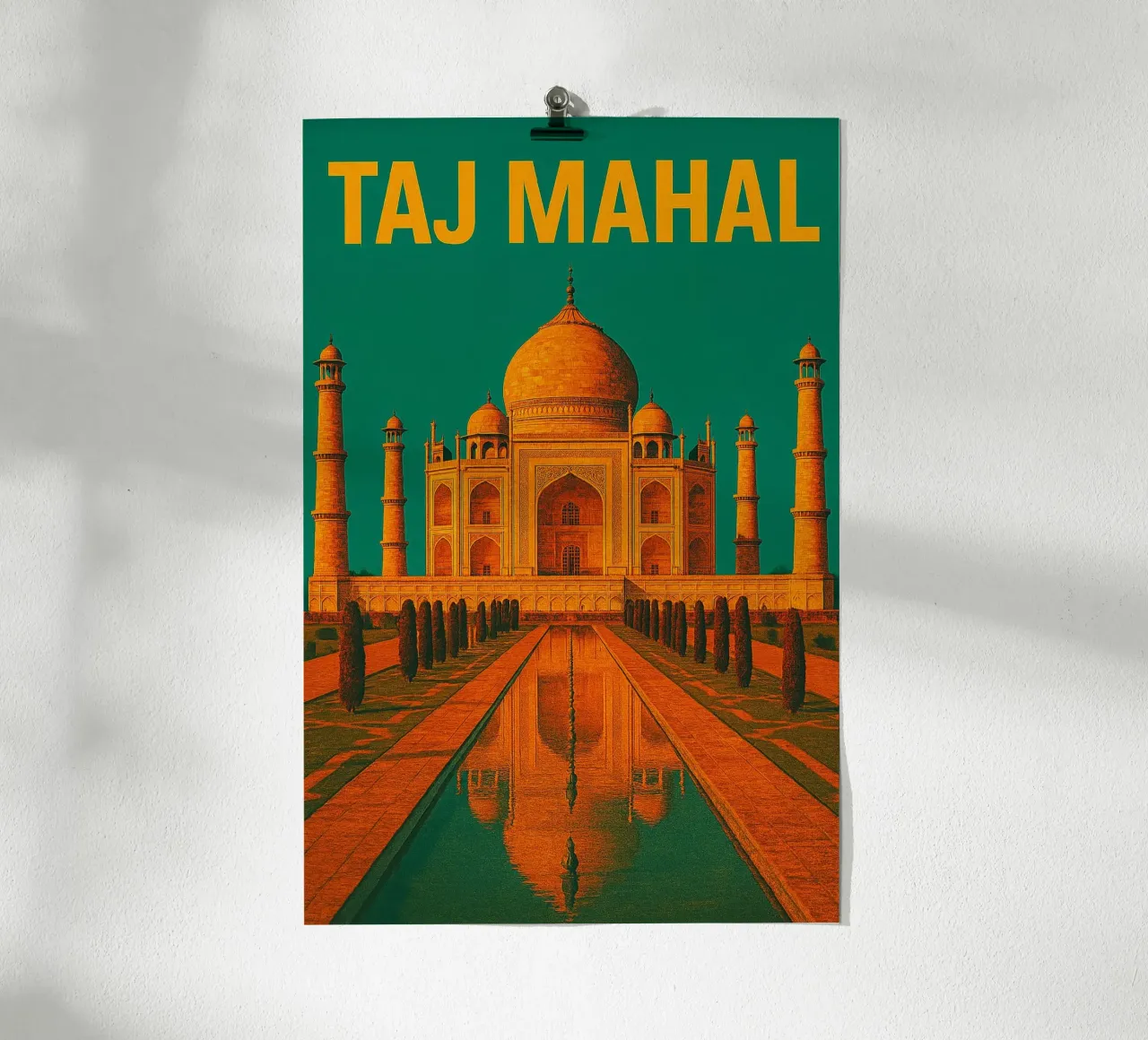 Vintage Taj Mahal, India poster with plastic frame by Vintage Travelers