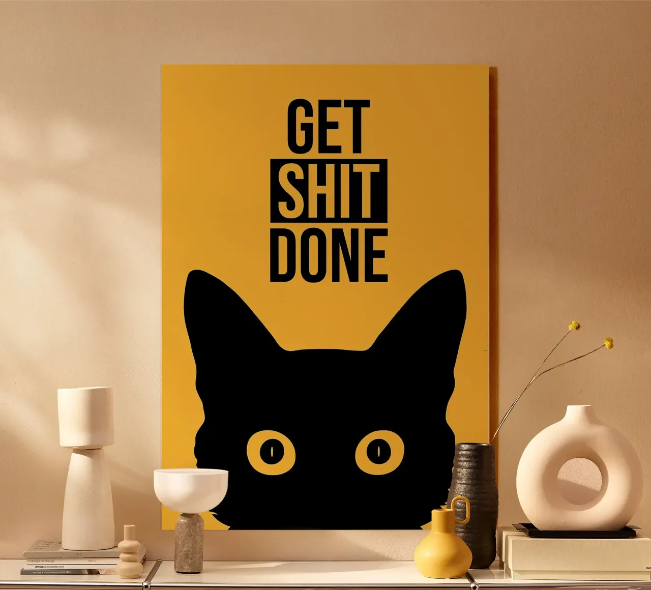 Cat Staring Get Shit Done alu-dibond by Arjun