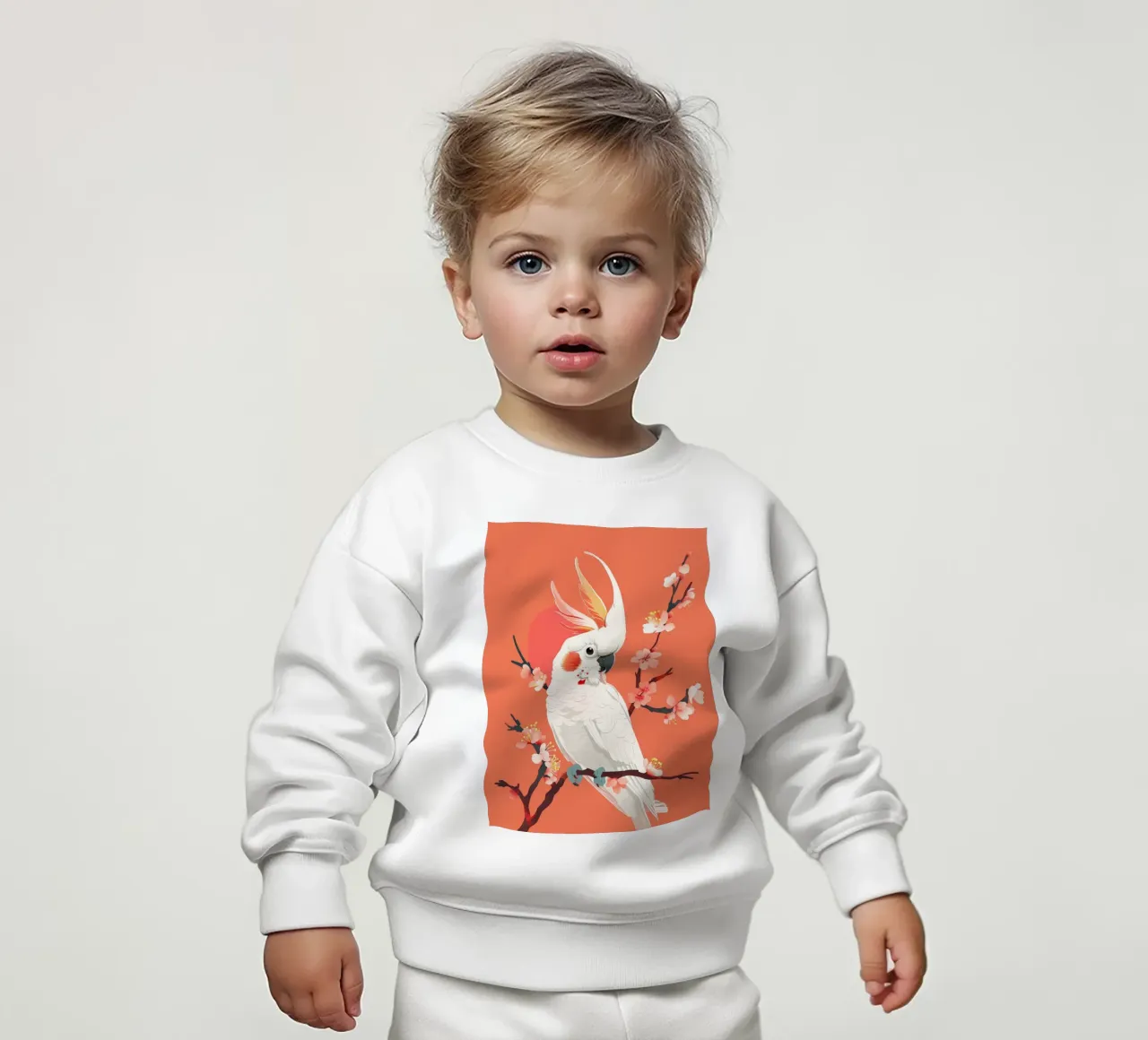Cacatua su ramo con fiori illustrazione felpa neonato da DesignDoodle