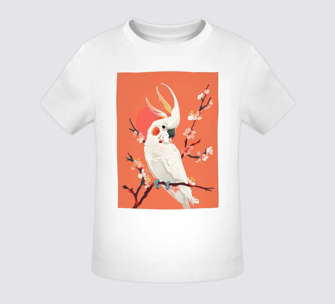 Cacatua su ramo con fiori illustrazione maglietta neonato da DesignDoodle