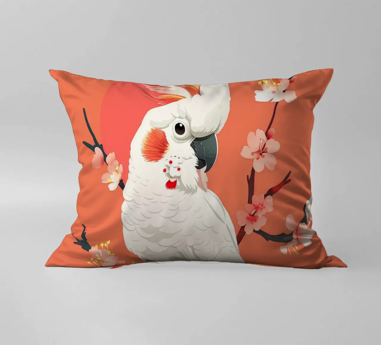 Cacatua su ramo con fiori illustrazione cuscino da DesignDoodle