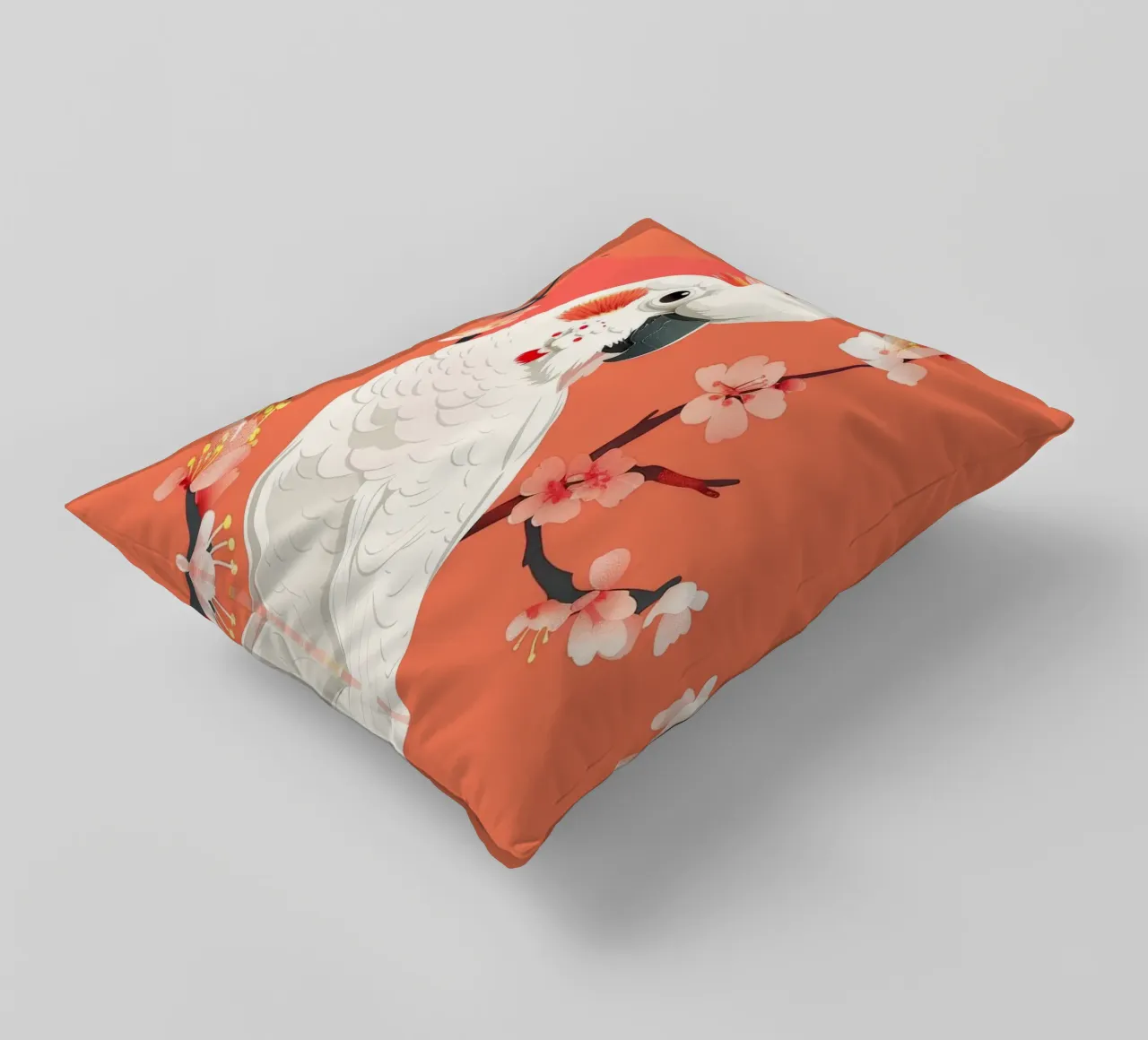 Cacatua su ramo con fiori illustrazione cuscino da DesignDoodle