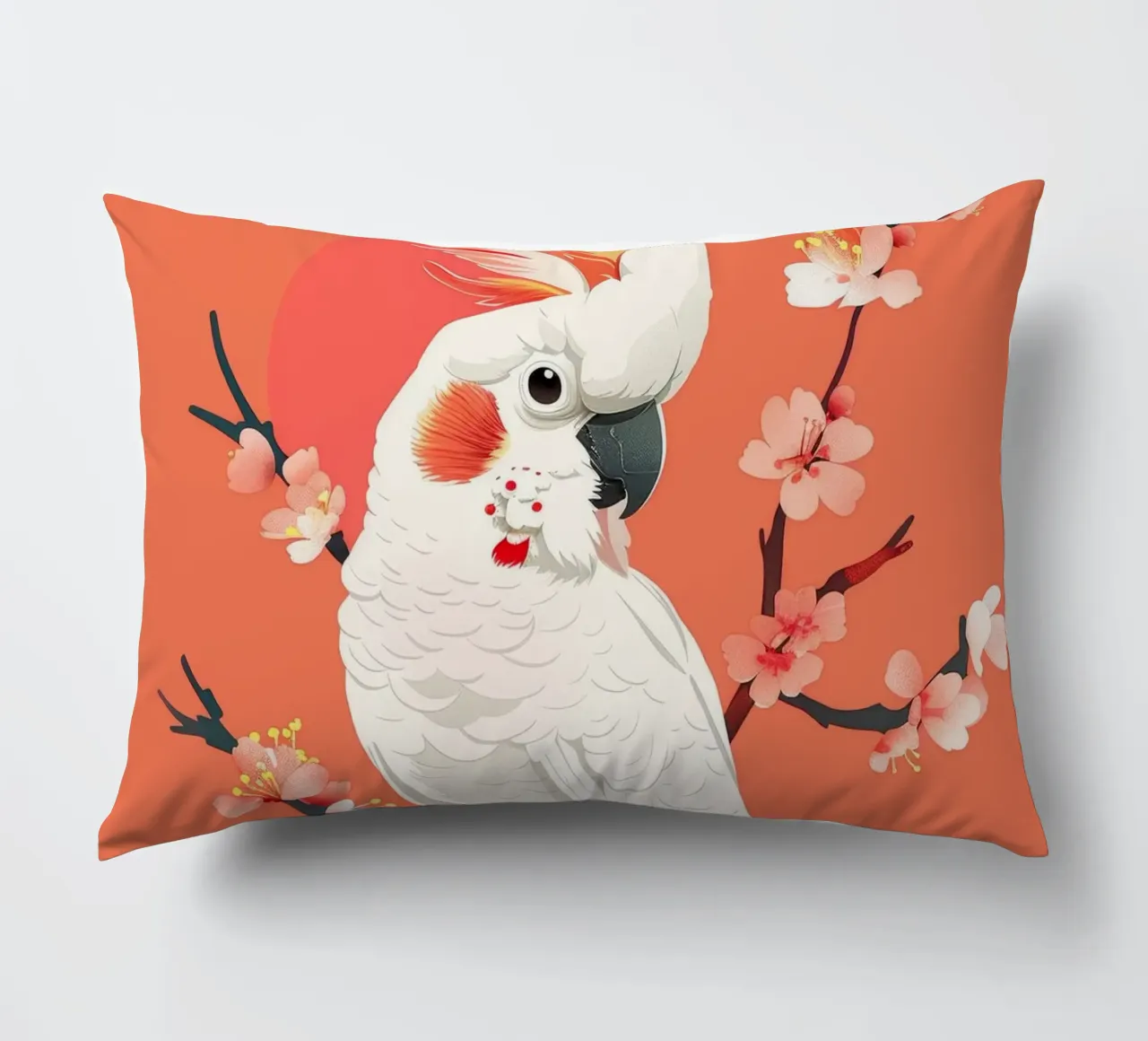 Cacatua su ramo con fiori illustrazione cuscino da DesignDoodle