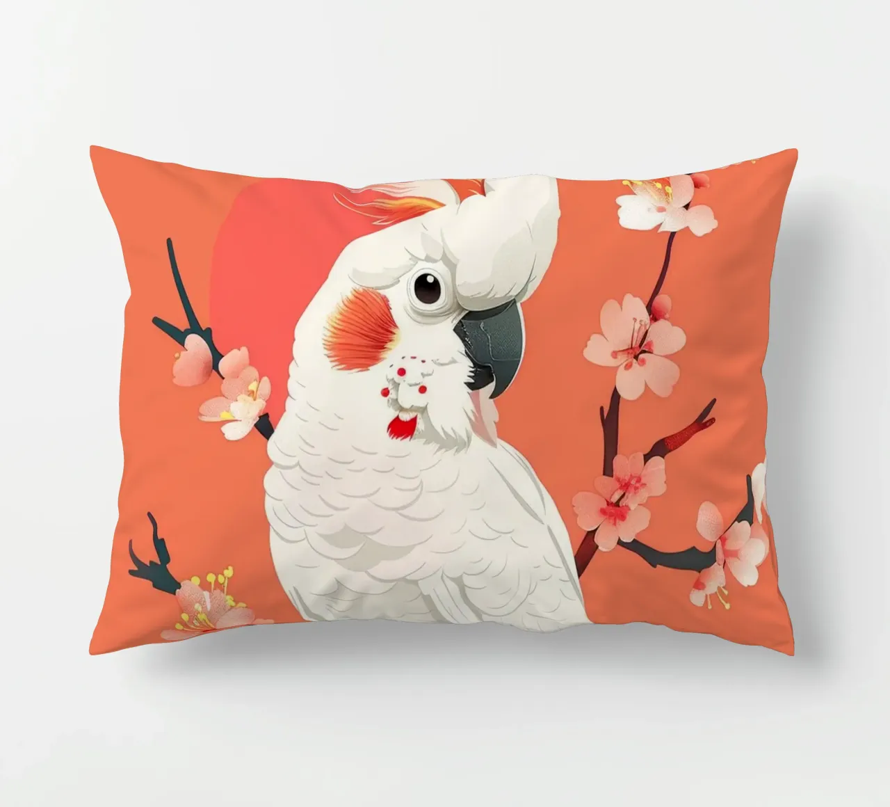 Cacatua su ramo con fiori illustrazione cuscino da DesignDoodle
