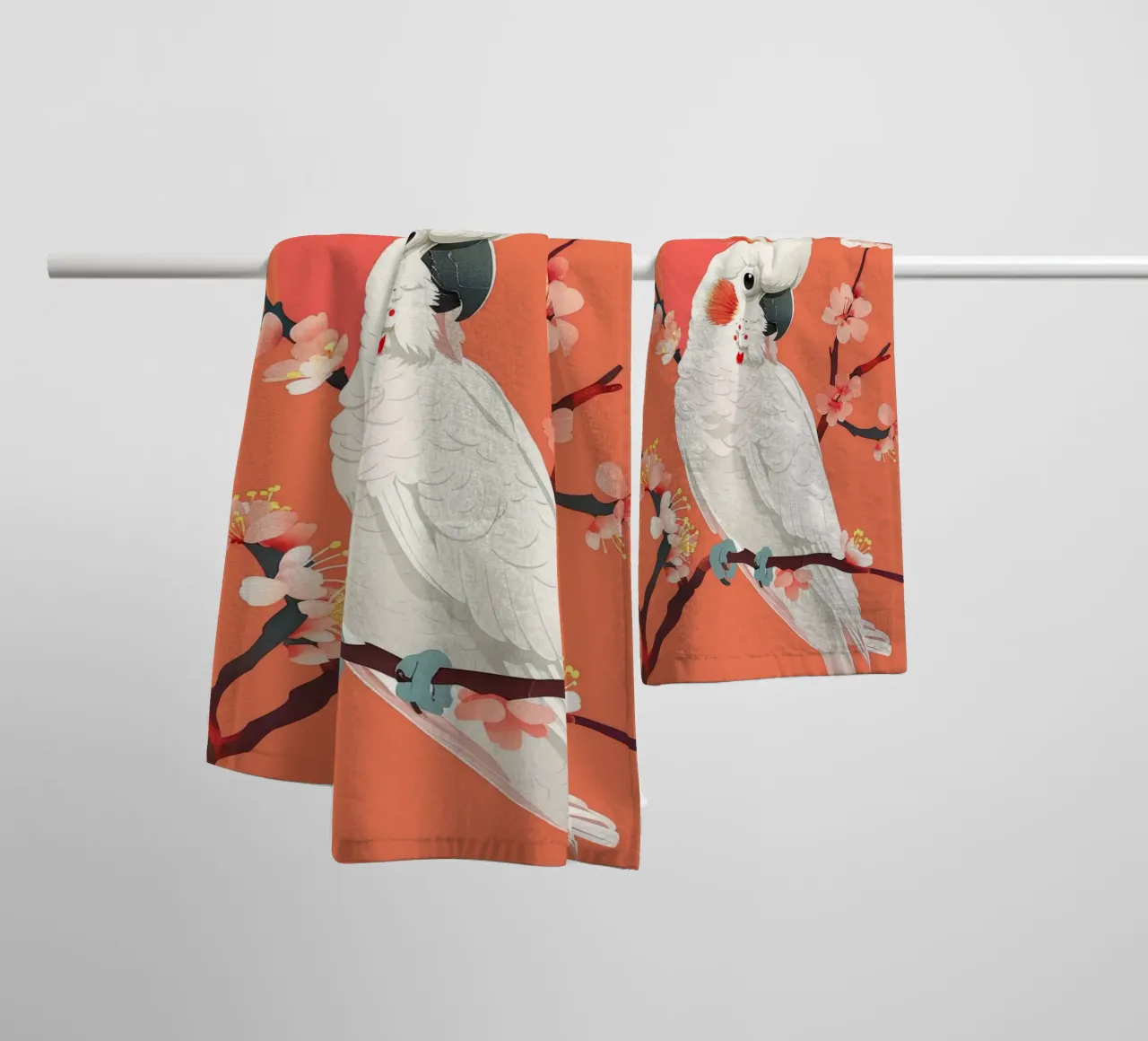 Cacatua su ramo con fiori illustrazione asciugamano da bagno da DesignDoodle