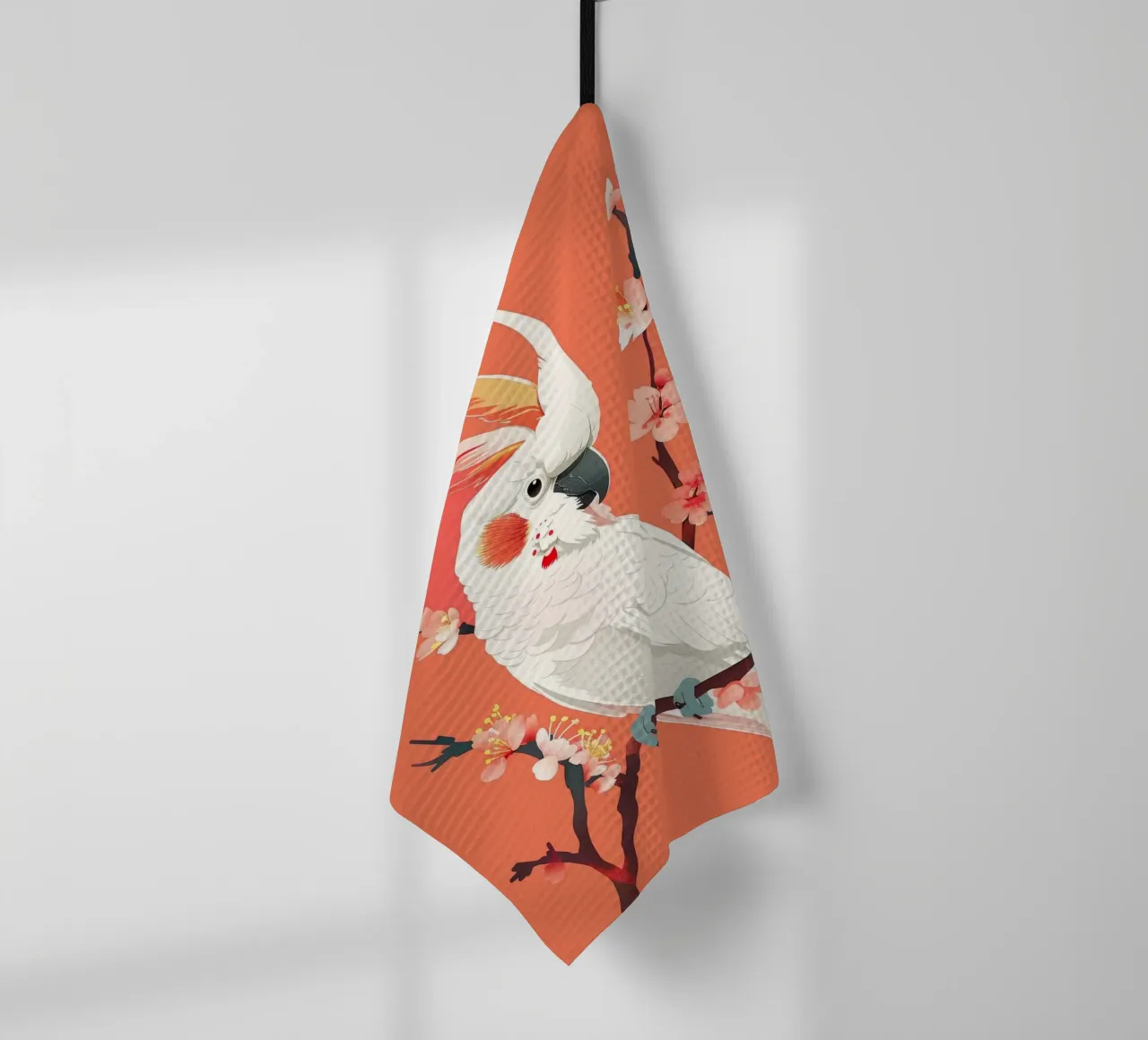 Cacatua su ramo con fiori illustrazione canovaccio da cucina da DesignDoodle