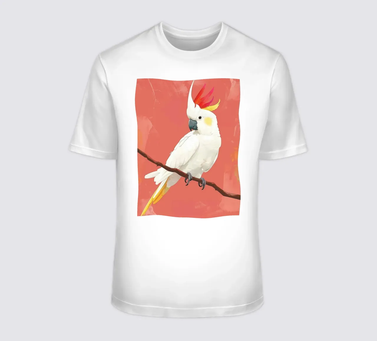 Weißer Kakadu auf einem Zweig sitzend Illustration T-Shirt von DesignDoodle