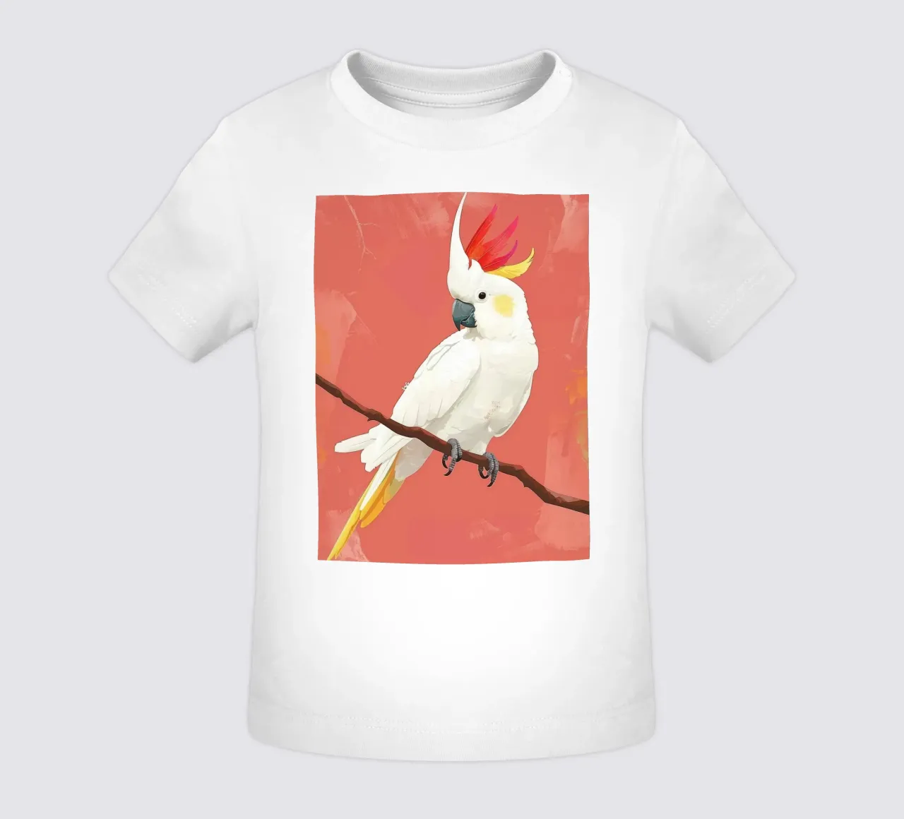 Illustrazione del cacatua bianco appollaiato su un ramo maglietta neonato da DesignDoodle